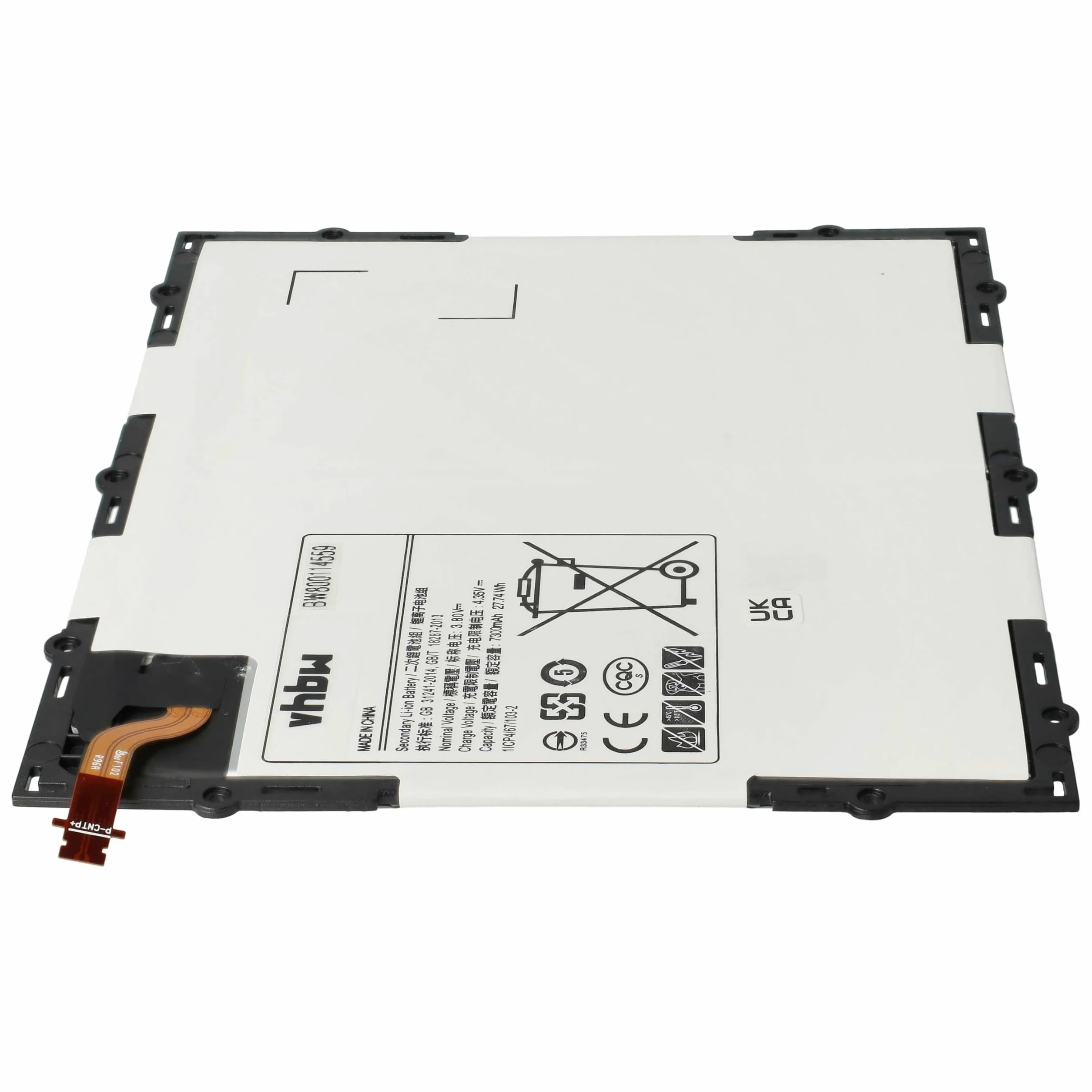 vhbw Batería Compatible con Samsung Galaxy Tab SM-P585M, SM-P585Y, SM-T580, SM-P585N, SM-P585N0 Tablet, Pad (7300 mAh, 3,8 V, Li-Poli)