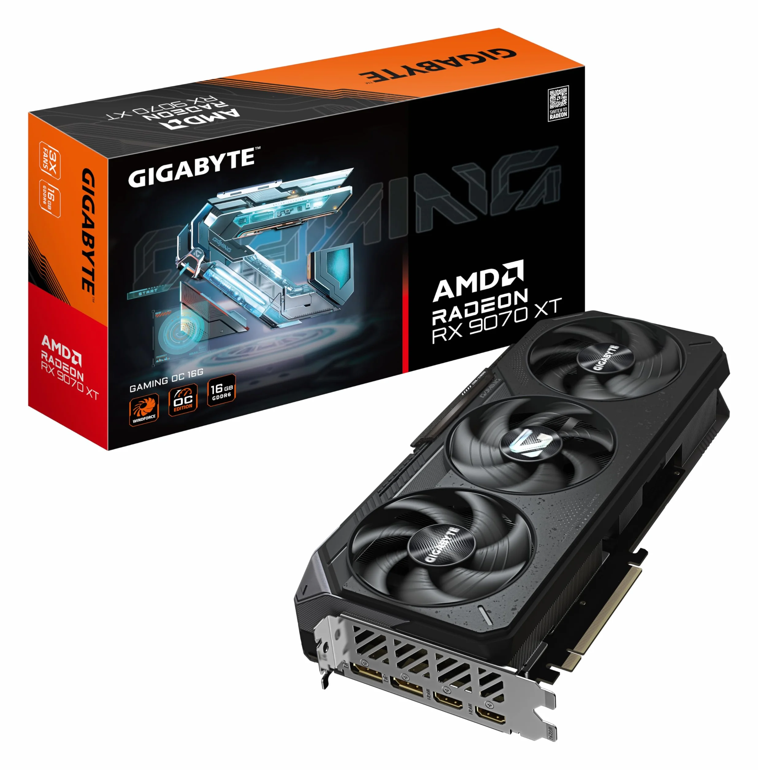 GIGABYTE Radeon RX 9070 XT Gaming OC 16G Tarjeta Gráfica - 16GB GDDR6, 256 bits, PCI-E 5.0, 3060 MHz Frecuencia Base, 2 x DisplayPort, 2 x HDMI, GV-R9070XTGAMING OC-16GD