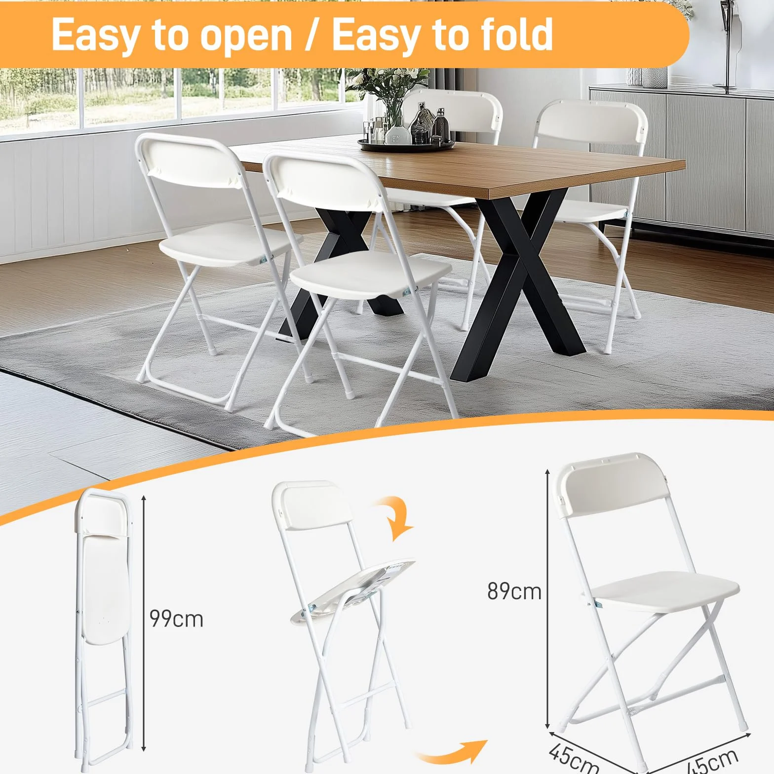 Bonnlo Set de 12 Sillas Plegables 47x47x75 cm Hasta 150 kg Blanco