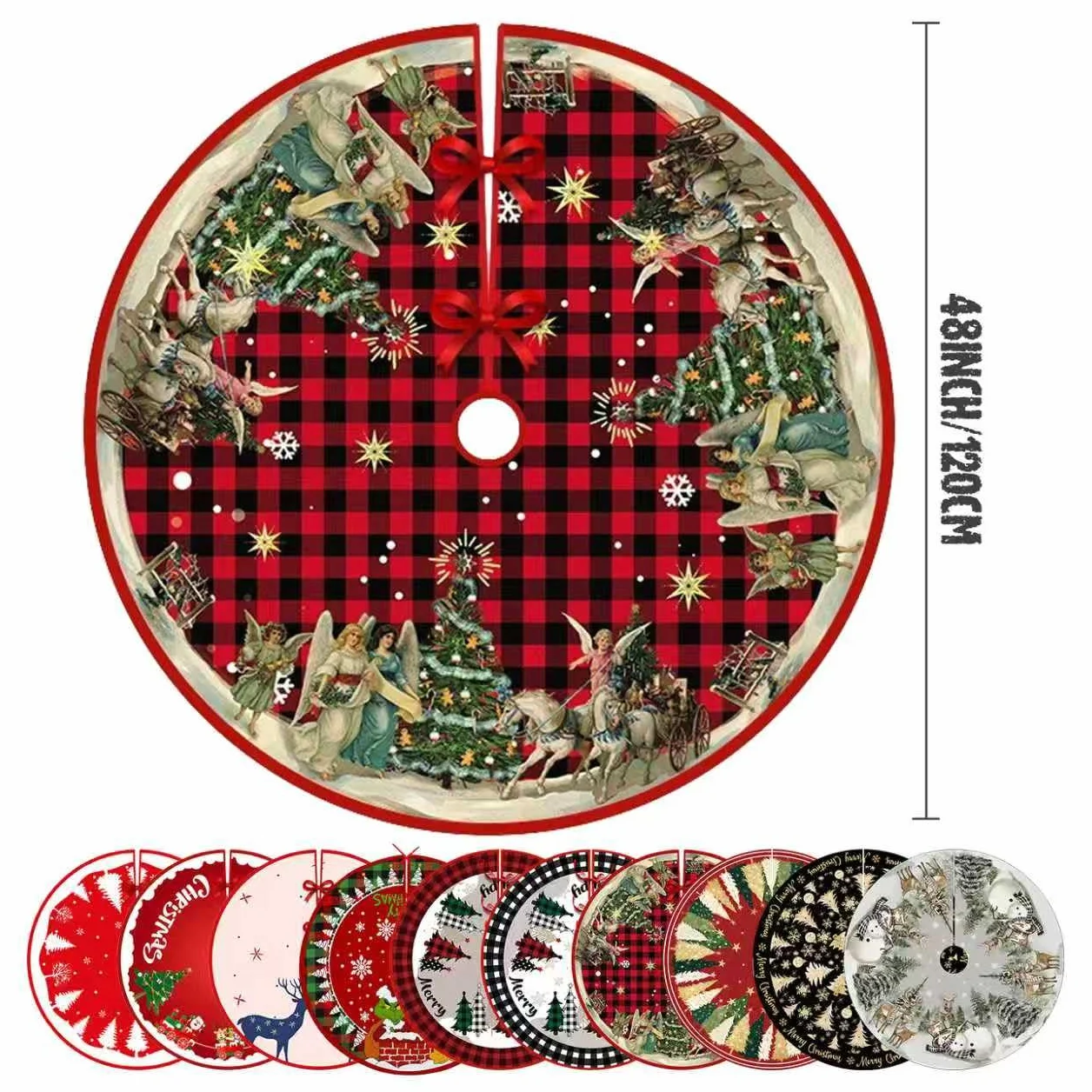 Falda Arbol de Navidad 120cm Redondo para Decoración de Fiestas, Christmas Tree Skirt