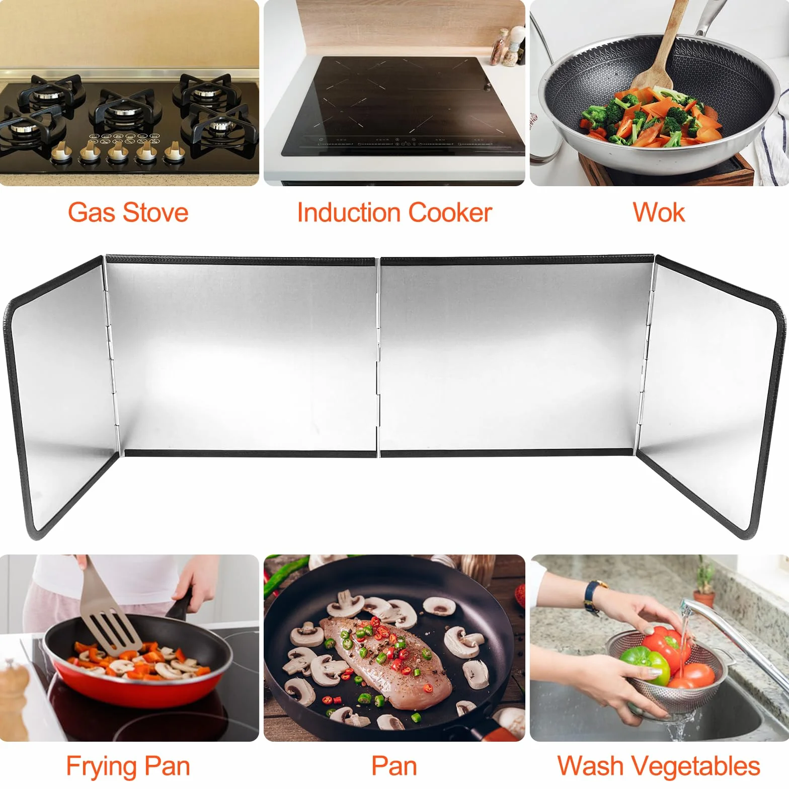 Protector Antisalpicaduras Cocina Plegable 4 Lados Panel Antisalpicaduras para Estufas 76x29x30cm