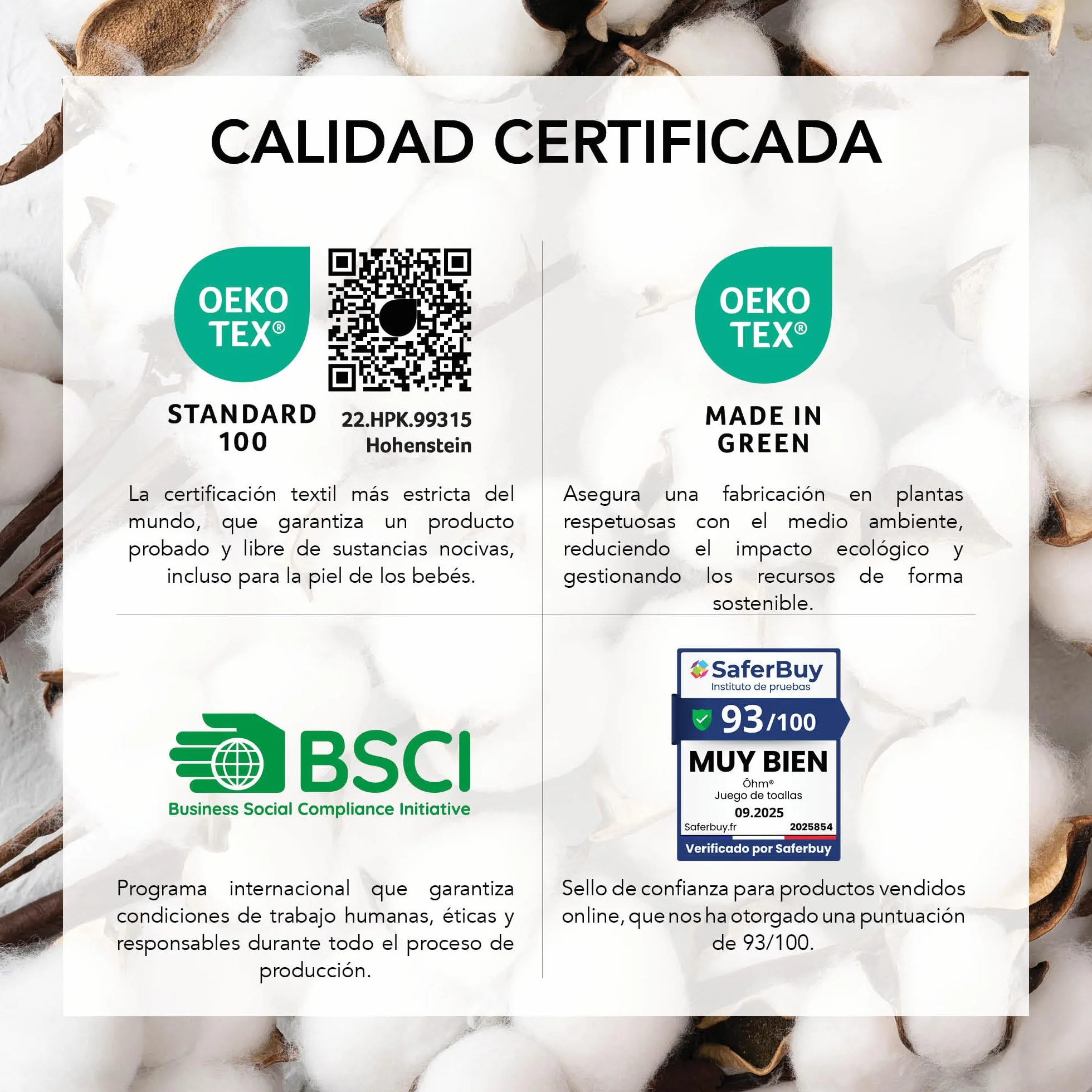 Ôhm Manoplas de Baño 100% Algodón 500 g/m² 15x20 cm Oeko-Tex Pack 10 Unidades