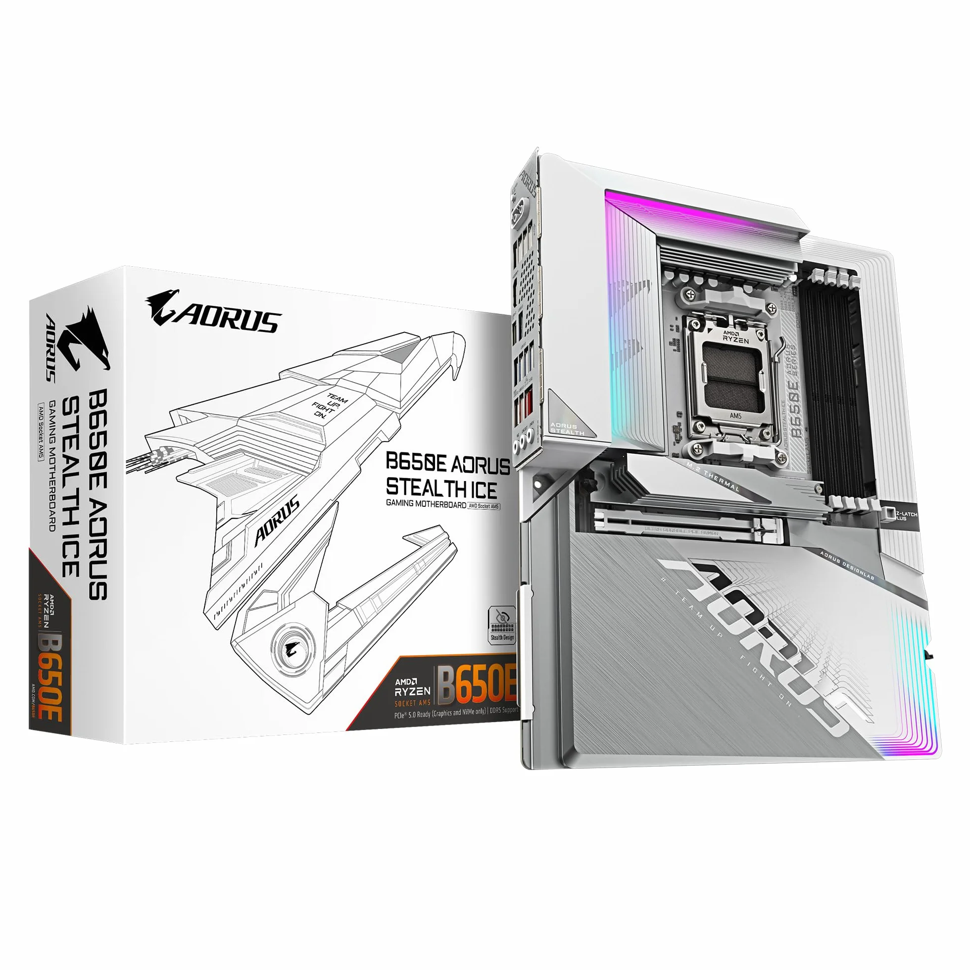 GIGABYTE B650E AORUS Stealth Ice Placa Base - AMD Ryzen Serie 9000, VRM de 12+2+2 Fases, hasta 8000 MHz DDR5 (OC), 1xPCIe 5.0 + 2xPCIe 4.0 M.2, LAN 2,5 GbE, WiFi 7, USB 3.2 Gen 2x2