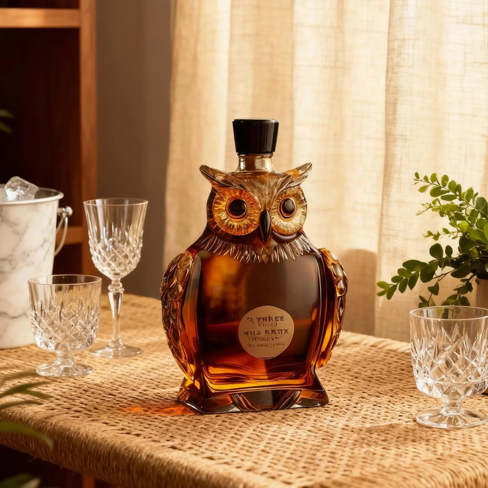 Decantador de Whisky Búho 350 ml Vidrio Animal Vaso Grabado