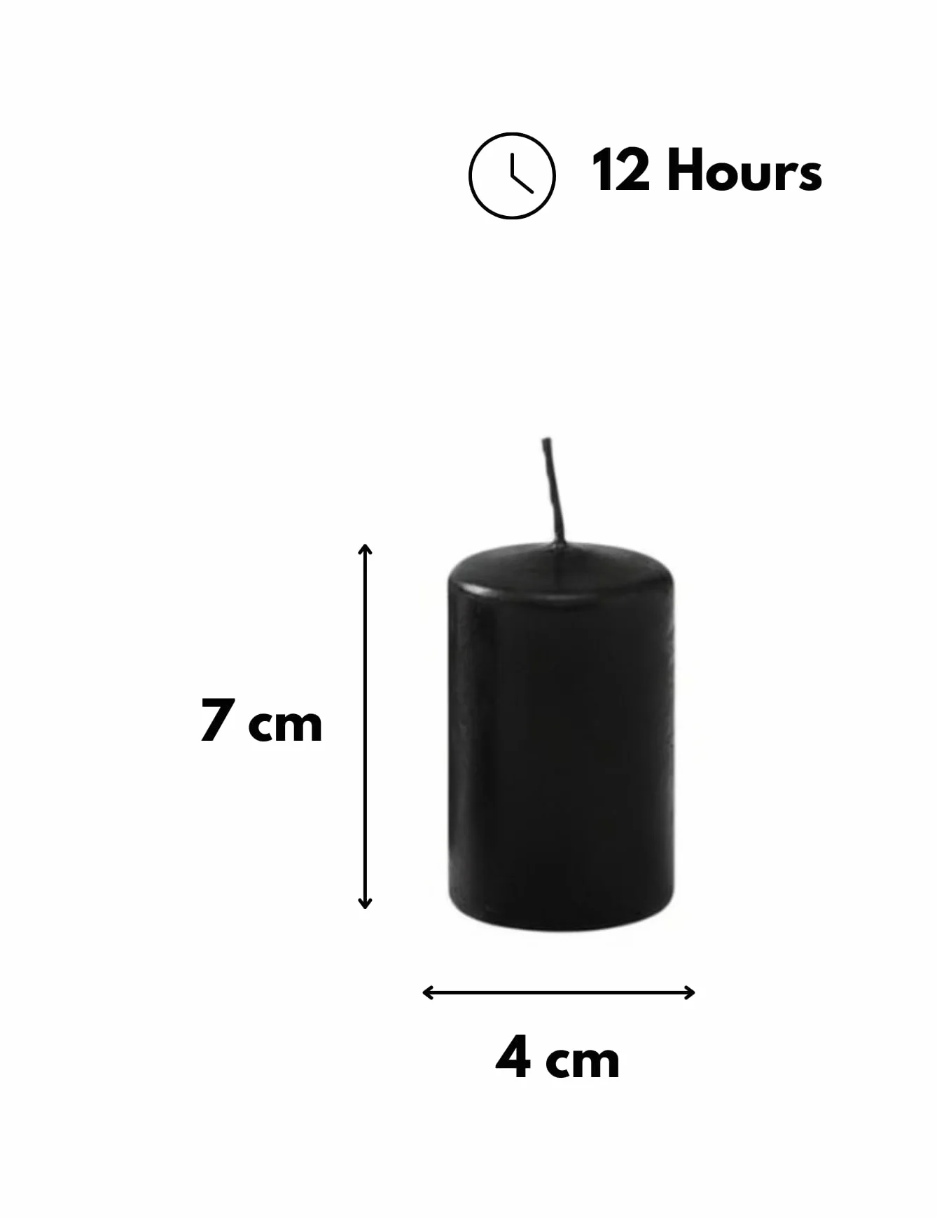 Velas de cera negras 4x7 cm 12 unidades