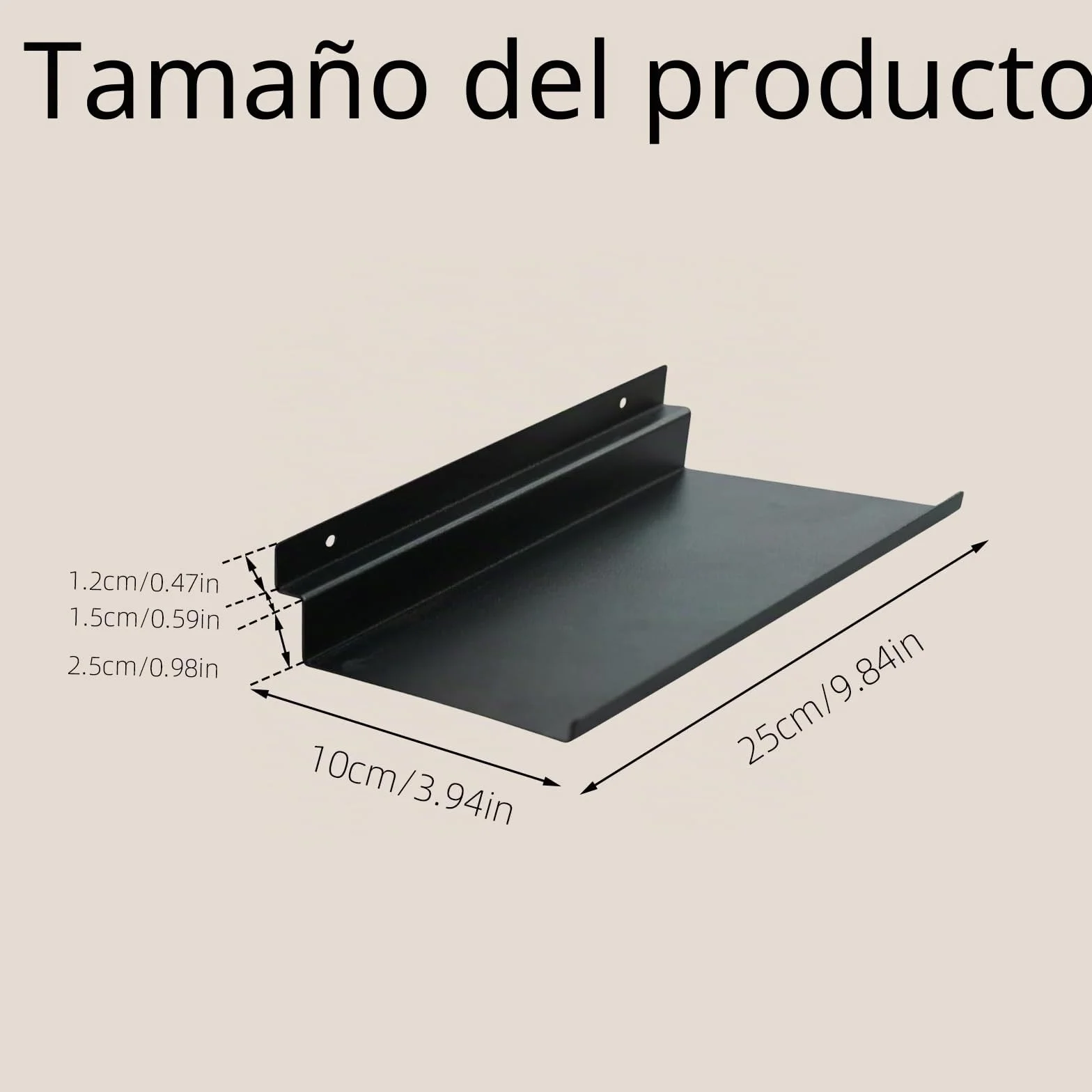 Estantería metálica flotante para paneles acústicos 25 x 10 cm negro