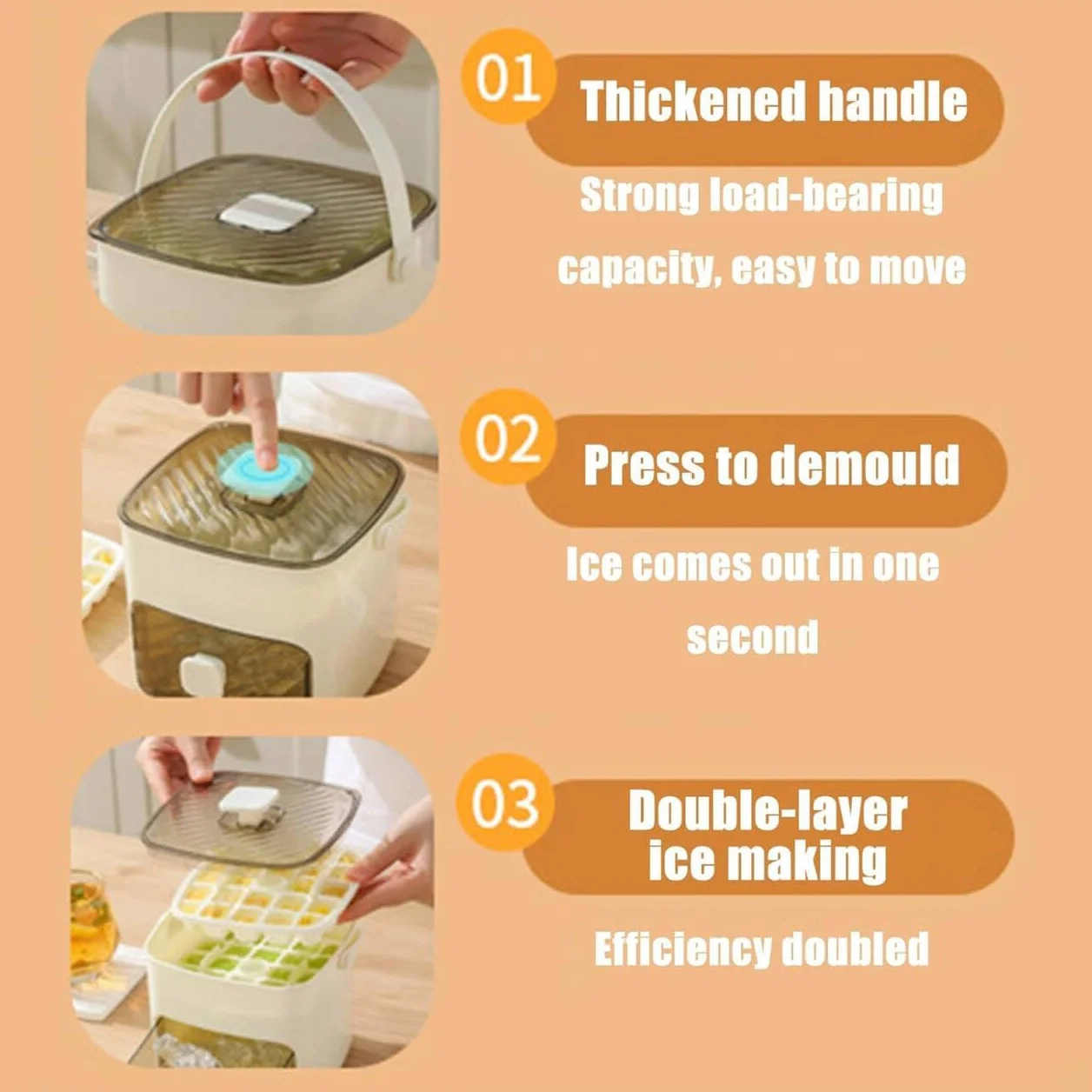 Máquina para Hacer Cubitos de Hielo Tipo Prensa, 48 Rejillas Reutilizables para Café, Cócteles y Jugos