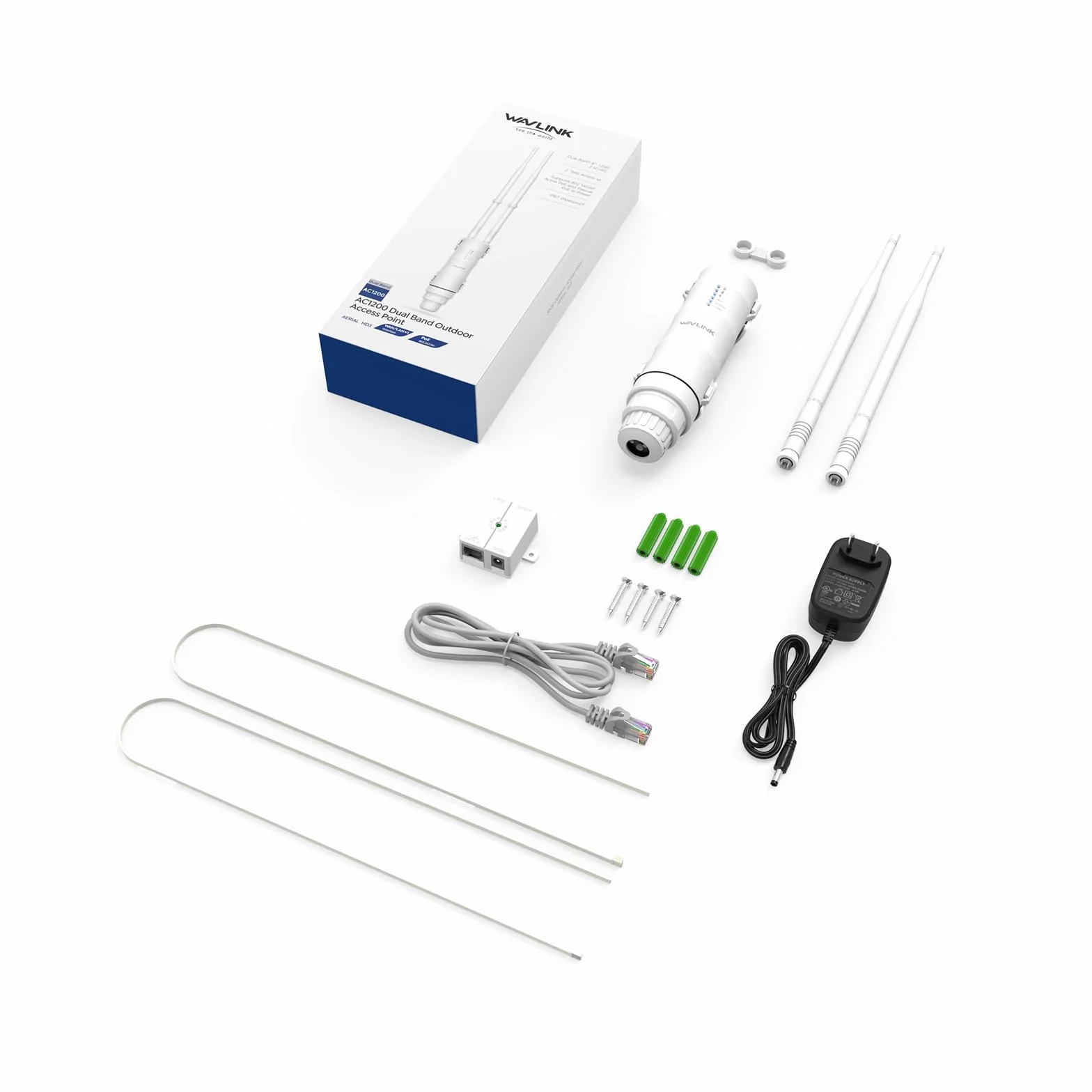 WAVLINK AC1200 Repetidor WiFi Exterior Largo Alcance PoE - Amplificador de Señal Doble Banda 2.4G+5G IP67 Impermeable, Punto de Acceso Outdoor con Antenas Potentes, Ideal para Jardín Piscina Parking