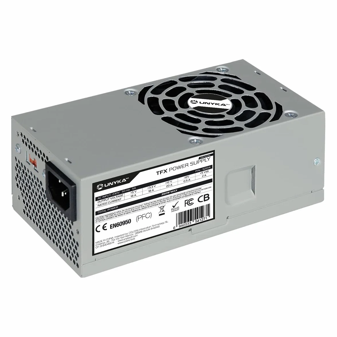 UNYKAch Fuente de Alimentación TFX 350W, con Ventilador de 80 mm Ultra Silencioso, Sistemas de Protección contra Sobretensión, Baja Tensión, Sobreintensidad y Cortocircuitos