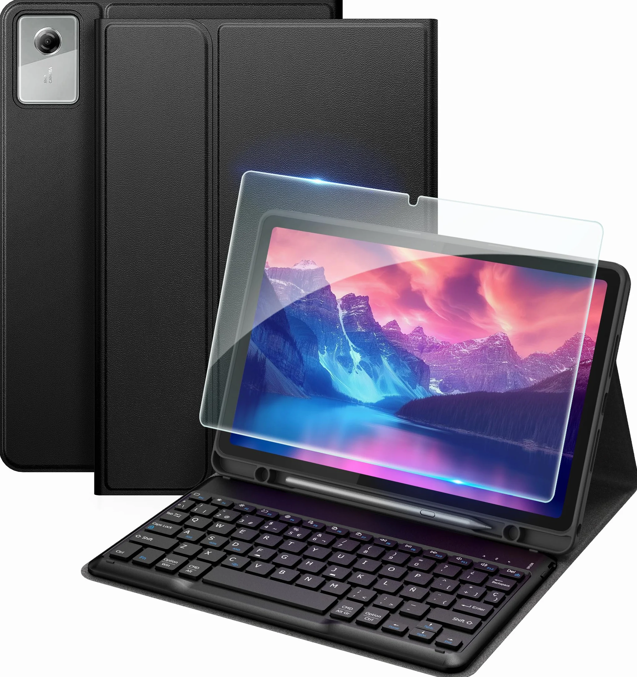 EasyAcc Funda con Teclado para Lenovo Idea Tab 11 Pulgadas Tablet 2025 (TB-336ZU/TB-336FU) con Película Protectora, Funda Protectora para Lenovo Idea Tab 11" Teclado Extraíble con Portalápices, Negro