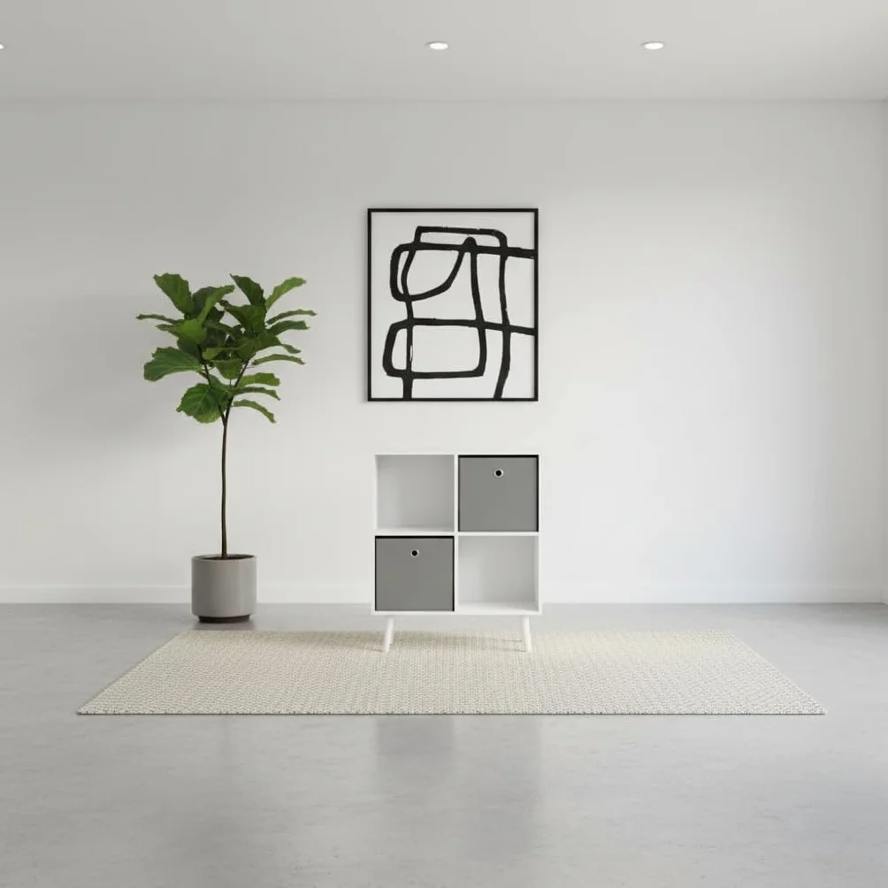 Estantería Cubo de Madera 4 Compartimentos 60x29x75 cm Blanca y Gris con Cajones Extraíbles