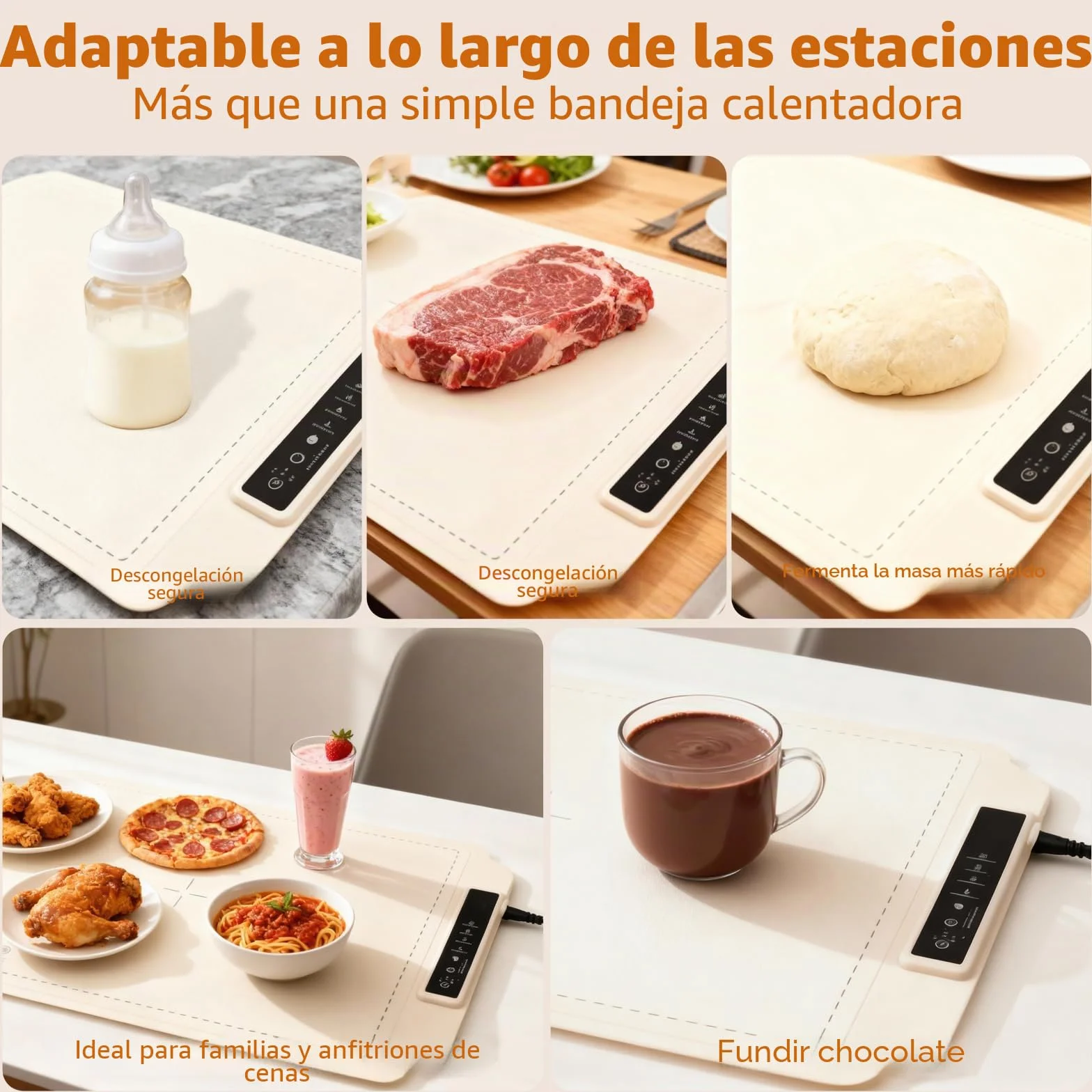 Bandeja de Calentamiento Eléctrico 60x40cm Calentador de Comida Silicona Plegable Portátil 4 Temperatura 3 Temporizadores Auto-Apago