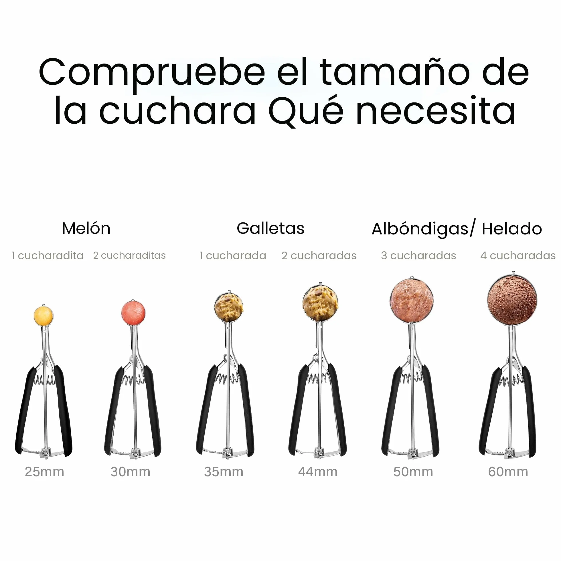 TJ POP Cuchara de Helado Grande 6cm Acero Inoxidable Gatillo Mango Cómodo
