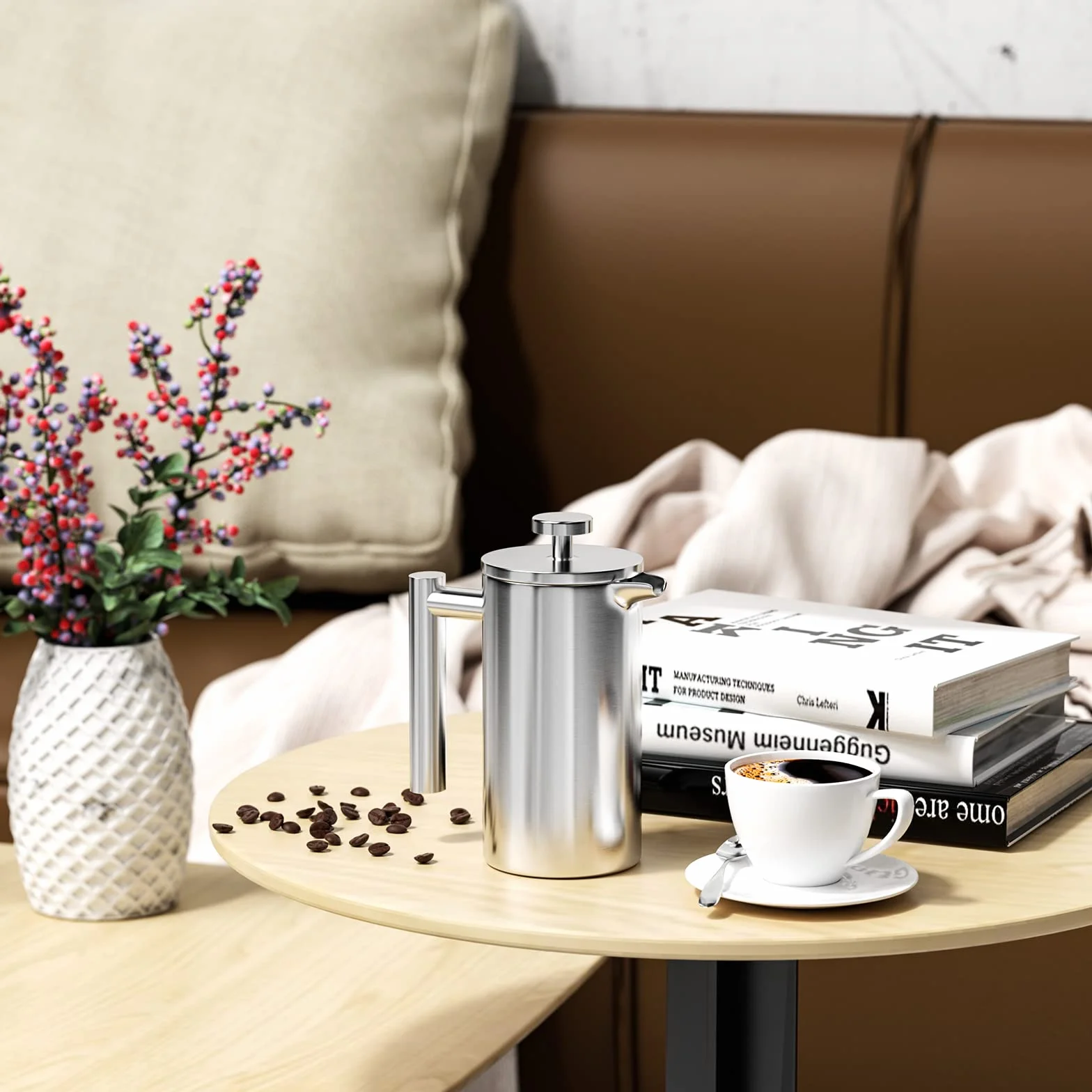 Cafetera de Prensa Francesa 350 ml, Filtro Triple Acero Inoxidable, Resistente al Calor, para Hogar Viajes Camping