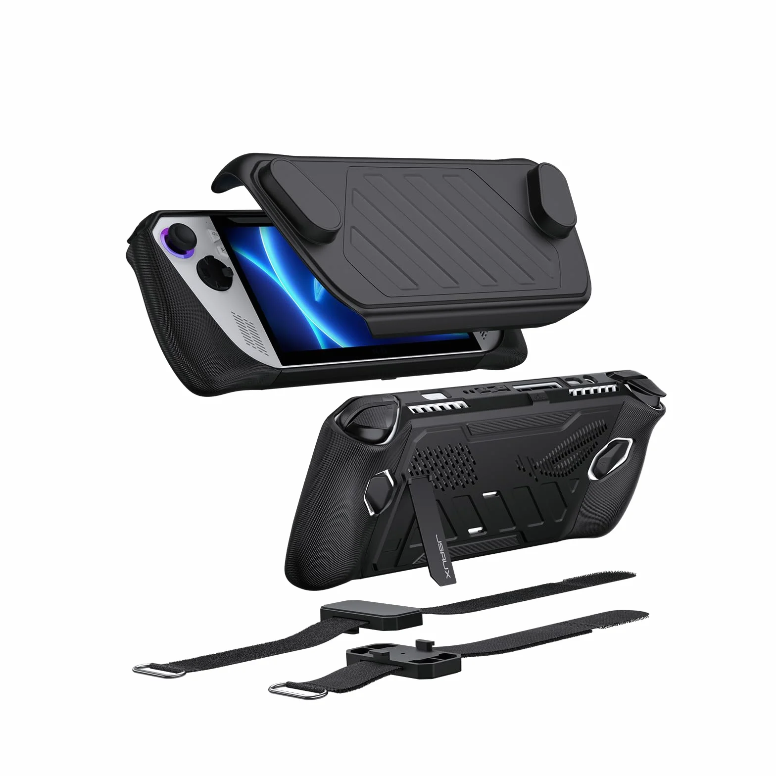 JSAUX ModCase - Funda para ROG Ally con Carcasa Frontal Desmontable, Funda Protectora, Soporte de Metal y Correa Compatible con ASUS ROG Ally, Color Negro PC0109