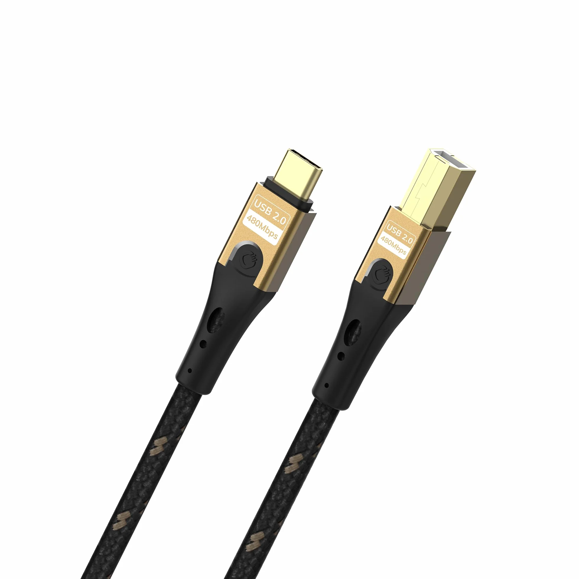 OEHLBACH USB Primus CB - Cable USB tipo C a tipo B - Velocidad de datos de 480 Mbps, revestimiento de tejido de alta calidad, conductor interno HPOCC, blindaje eficaz de 3 vías, negro/dorado - 2 m