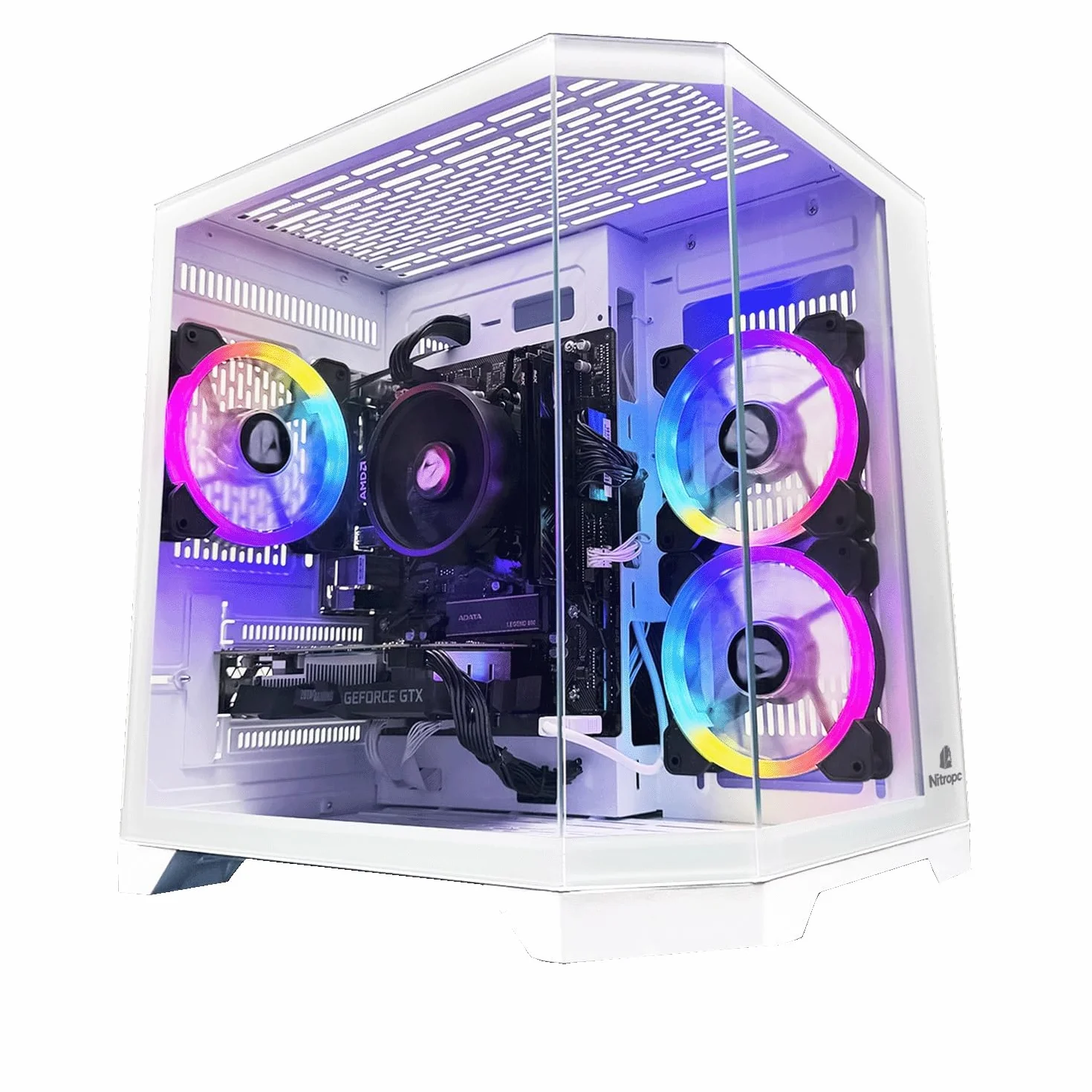 NitroPC - PC Gaming Avanzado (AMD Ryzen 5 5500 3.6 GHz, NVIDIA RTX 5060 8GB, RAM 16GB, M.2 1TB, Windows 11 Pro, iluminación RGB, WiFi) Ordenador de sobremesa, PC Gamer (Blanco)