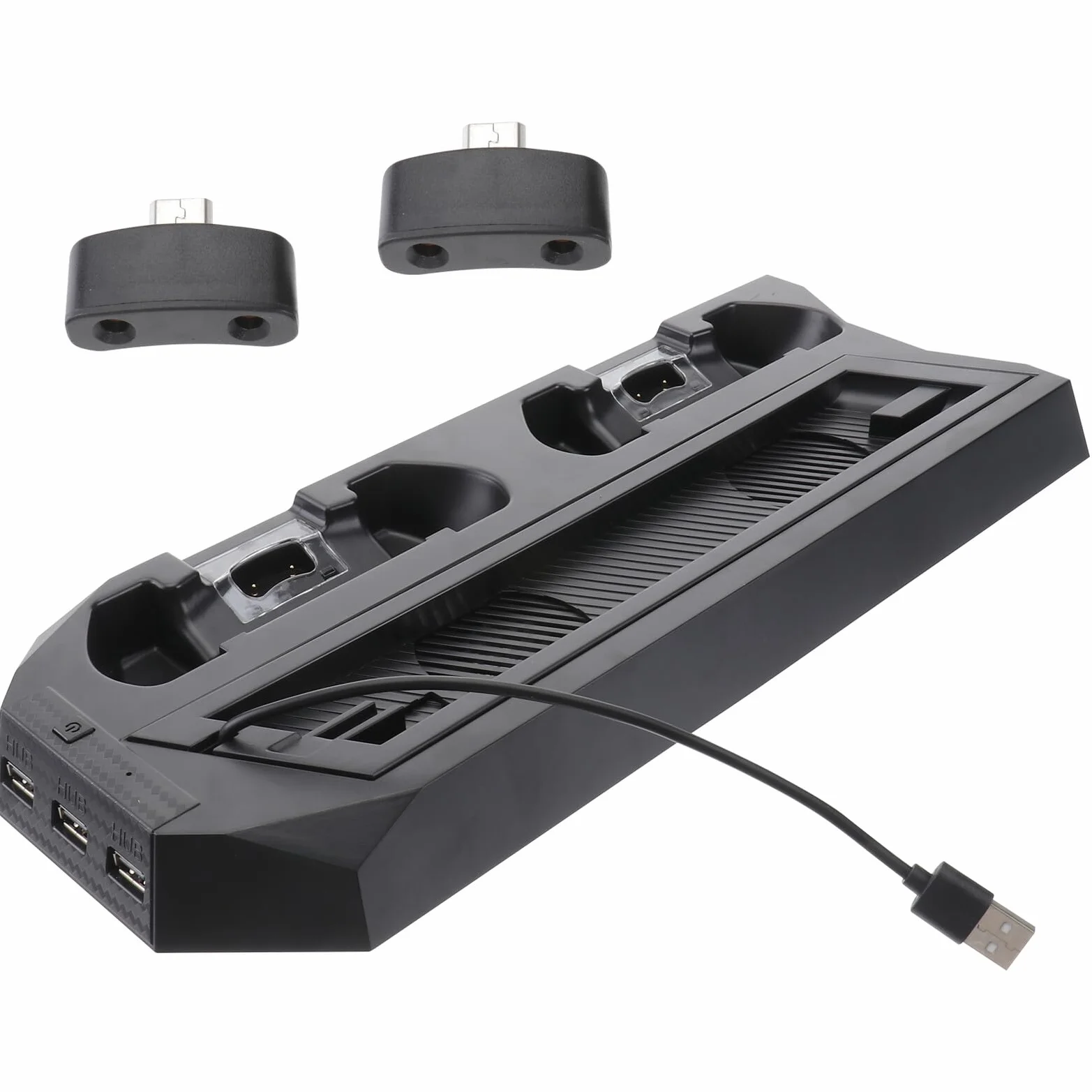 Soporte Vertical Pro con Ventilador de Refrigeración Estación de Carga Dual para Mandos y Hub USB Multifuncional Base Antisobrecalentamiento Negra