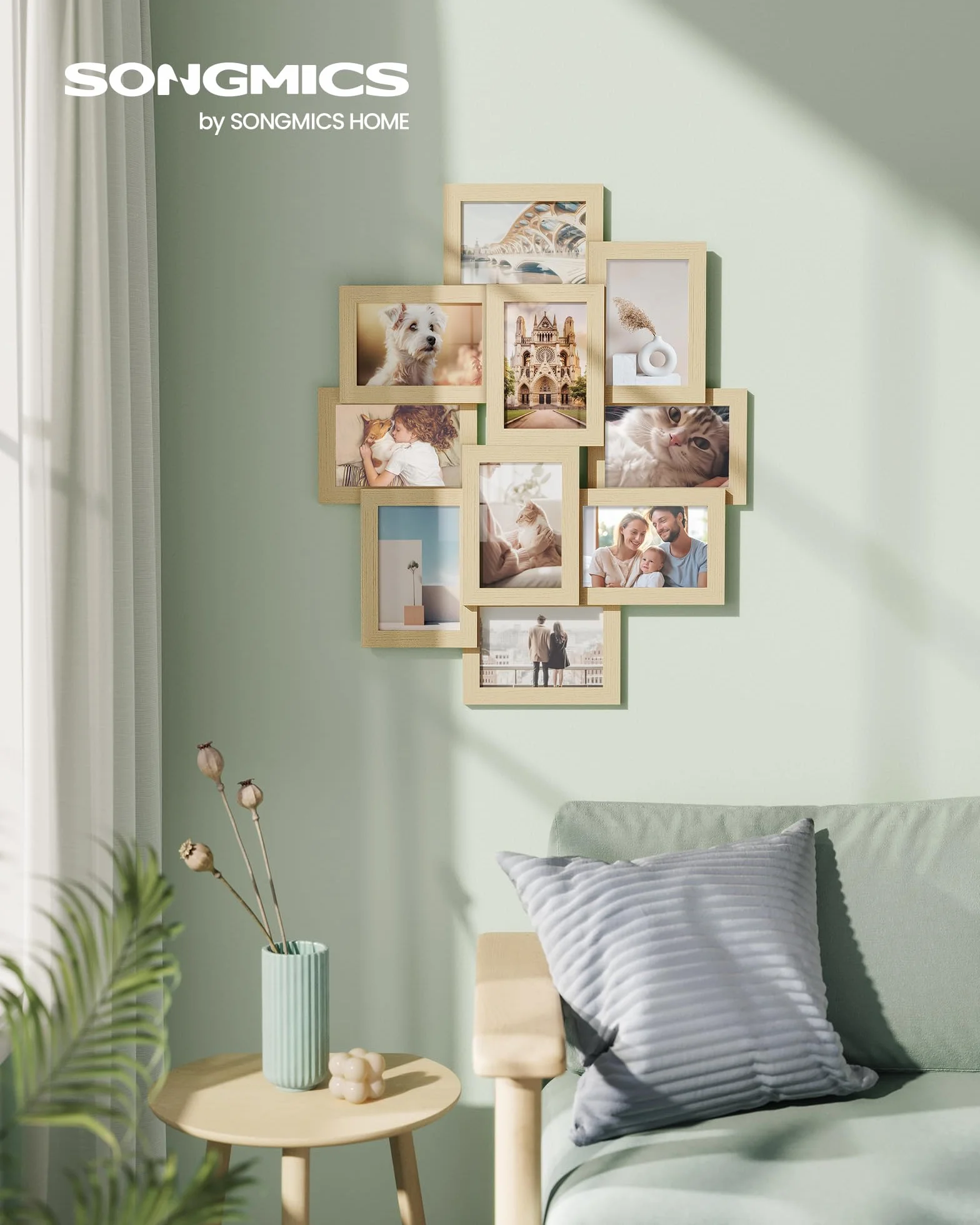 SONGMICS 10 Marcos de Fotos 10x15 cm para Pared Decoración Beige Natural