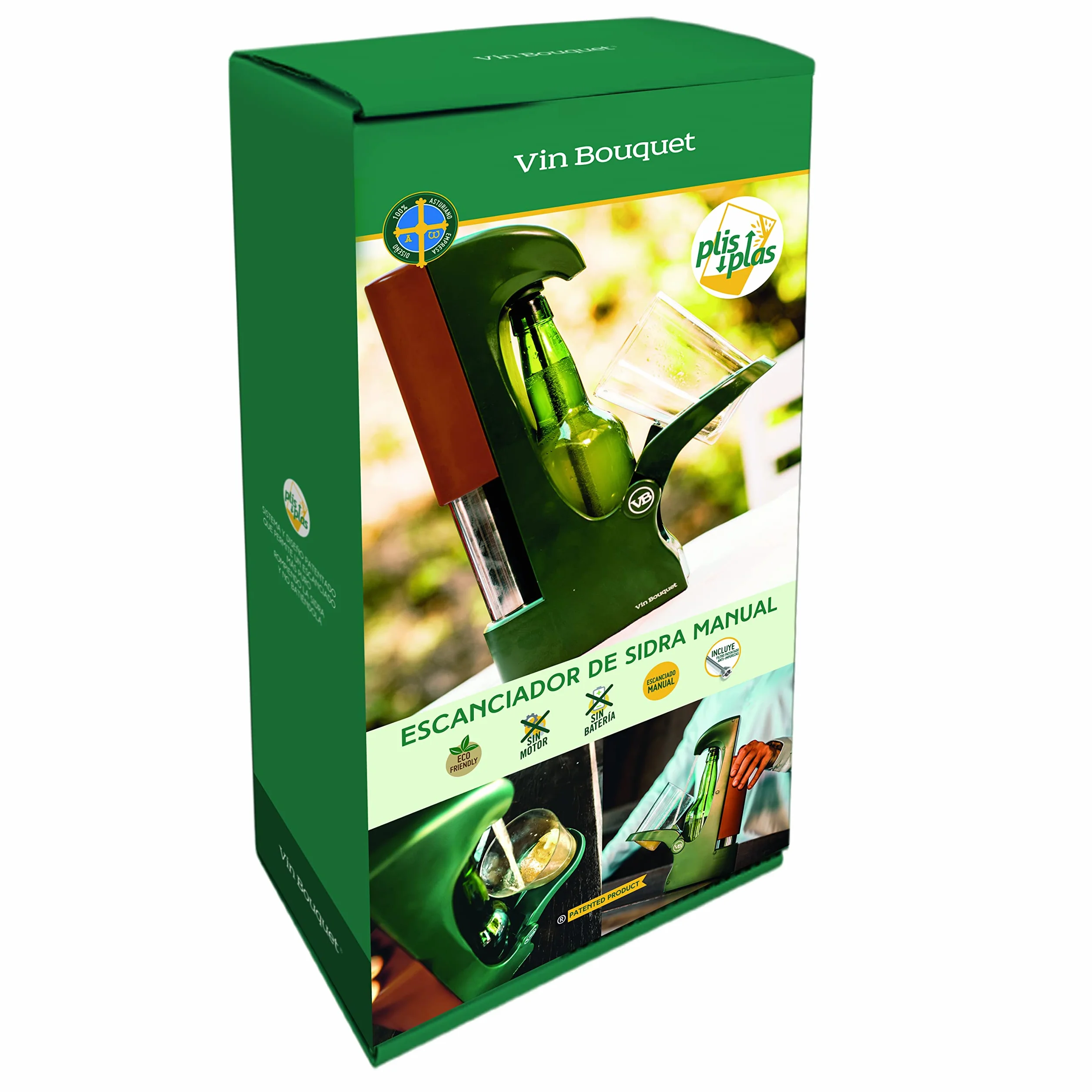 VB VIN BOUQUET FIA 936 Escanciador de Sidra Manual Plis Plas, Incluye Adaptador de Botella Vasca, Verde