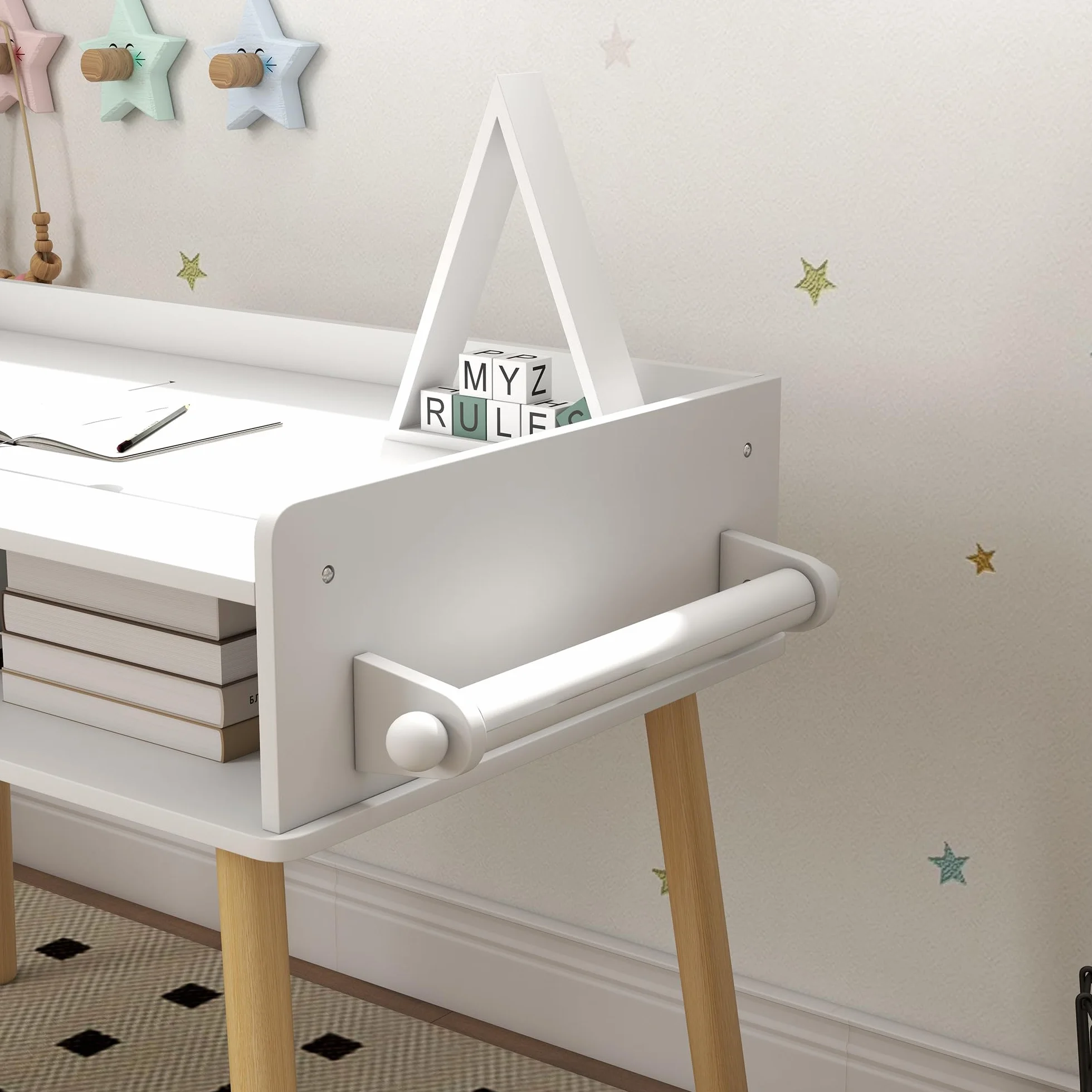 HOMCOM Juego de Mesa y Silla Infantil con Tablero de Bloques y Rollo de Papel Blanco