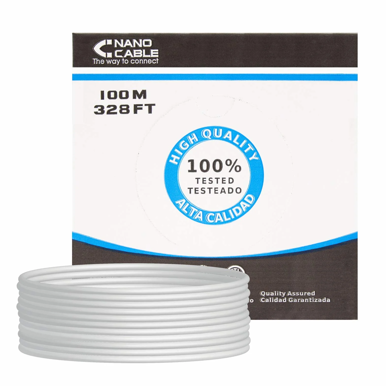 NanoCable 10.20.0302 - Cable de red Ethernet rigido RJ45 Cat.5e UTP AWG24, gris, bobina de 100mts