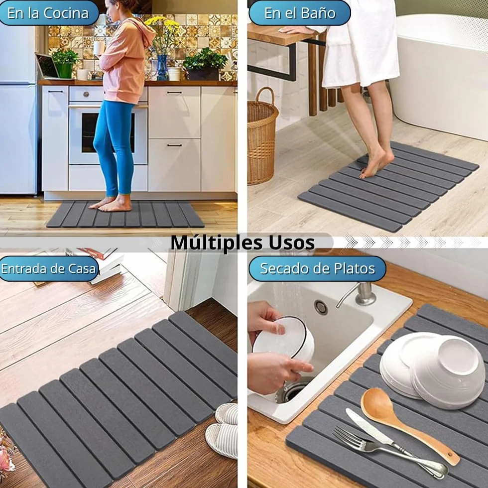 Alfombra Diatomita Baño 60x40cm Plegable Piedra Natural Antideslizante Secado Rápido Absorbente Antibacteriana