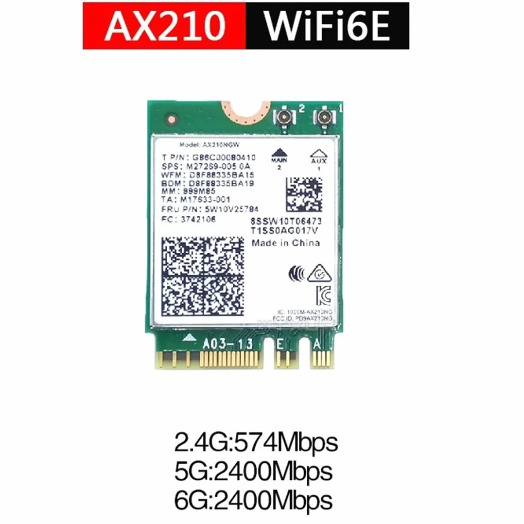 Wi-Fi 6E AX210 Tarjeta InaláMbrica 2400Mbps Bluetooth 5.2 Kit de Escritorio 802.11Ax 2.4G/5Ghz/6Ghz AX210NGW, con Antena 10DBi