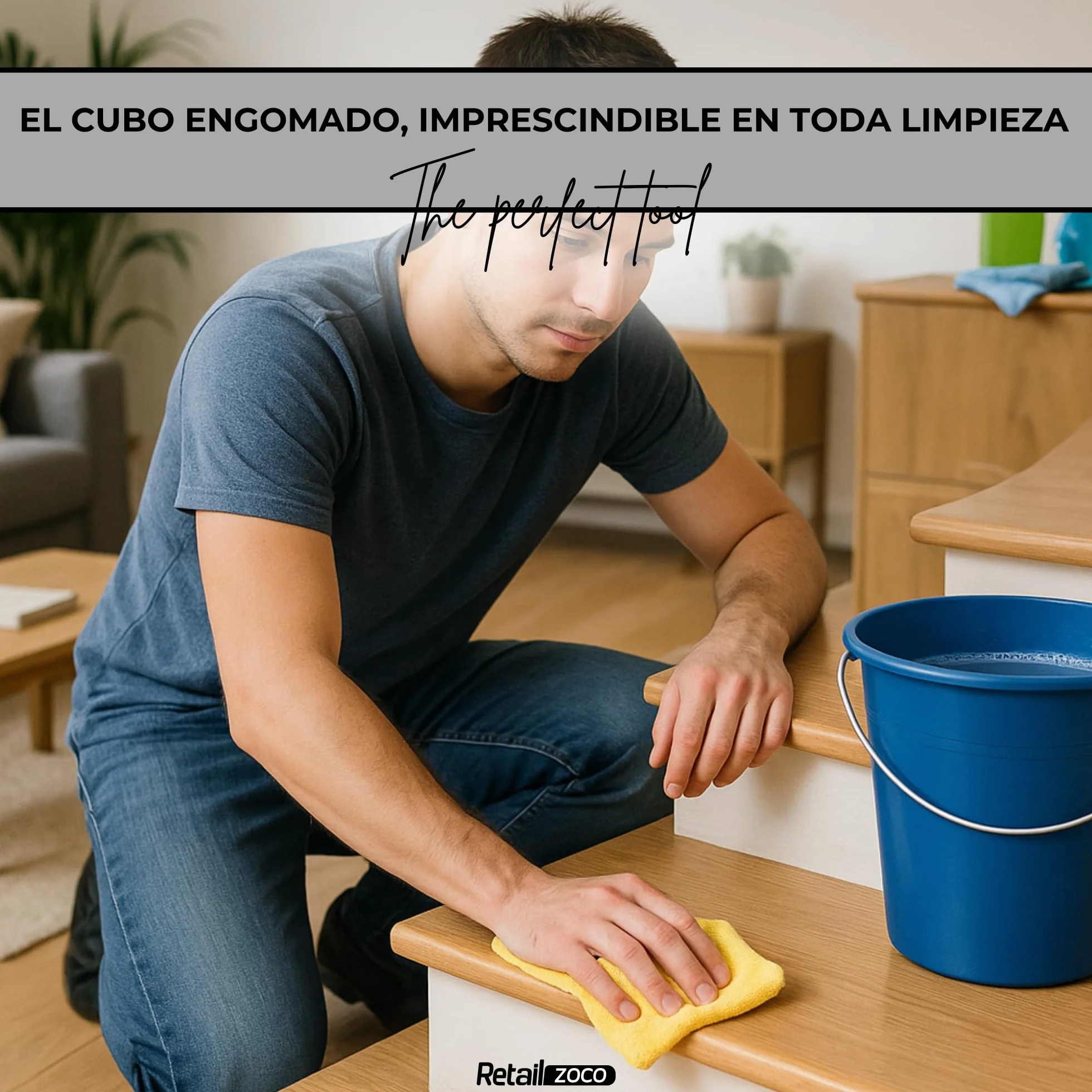 TECHZOCO Cubo engomado plástico reciclado con asa metálica 8 litros 22.5 cm altura