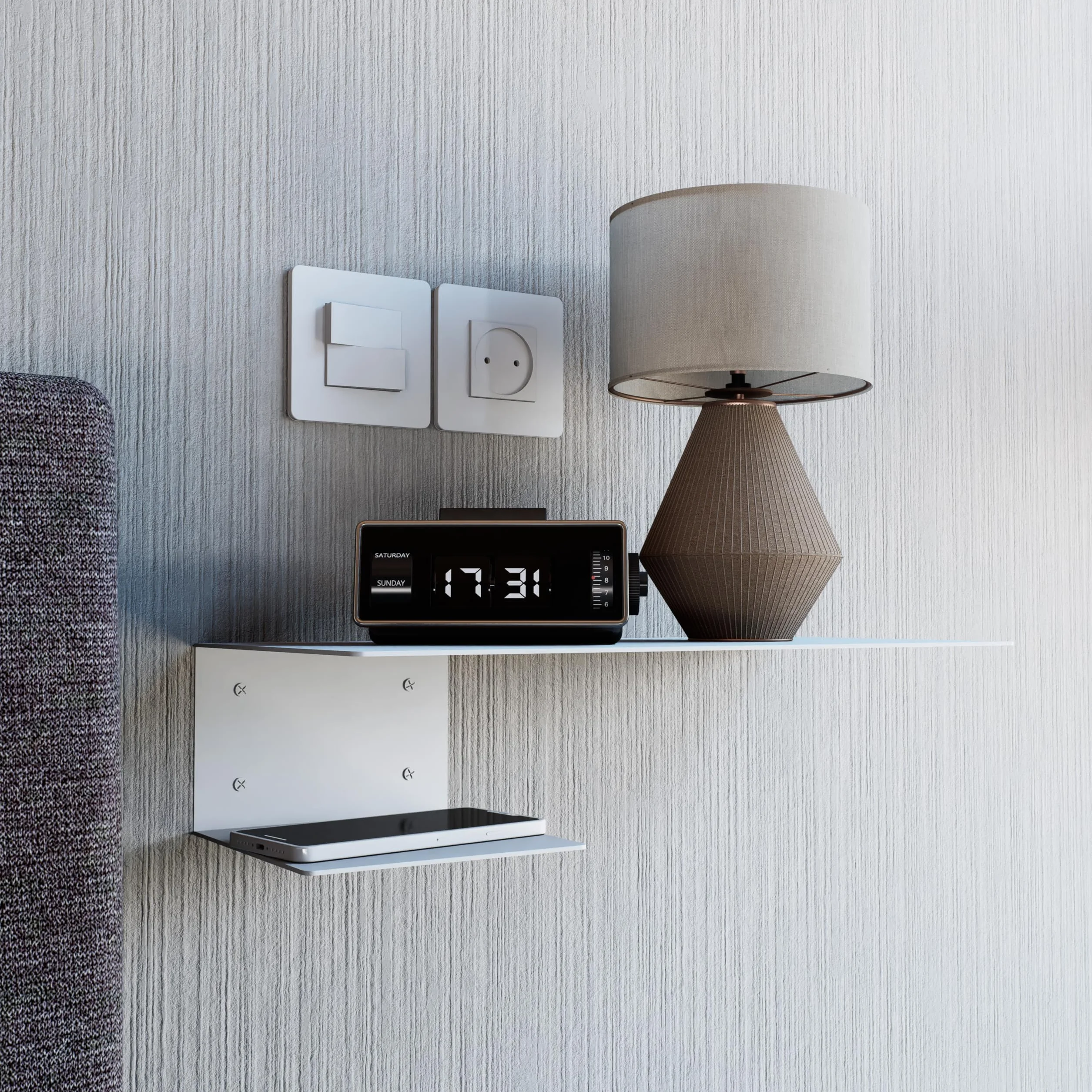 Mesillas de Noche Flotantes Metálicas Pack de 2 – Modelo Kyoto – Estanterías de Pared Modernas en Acero Pintado al Horno Negro/Blanco Fabricadas en España