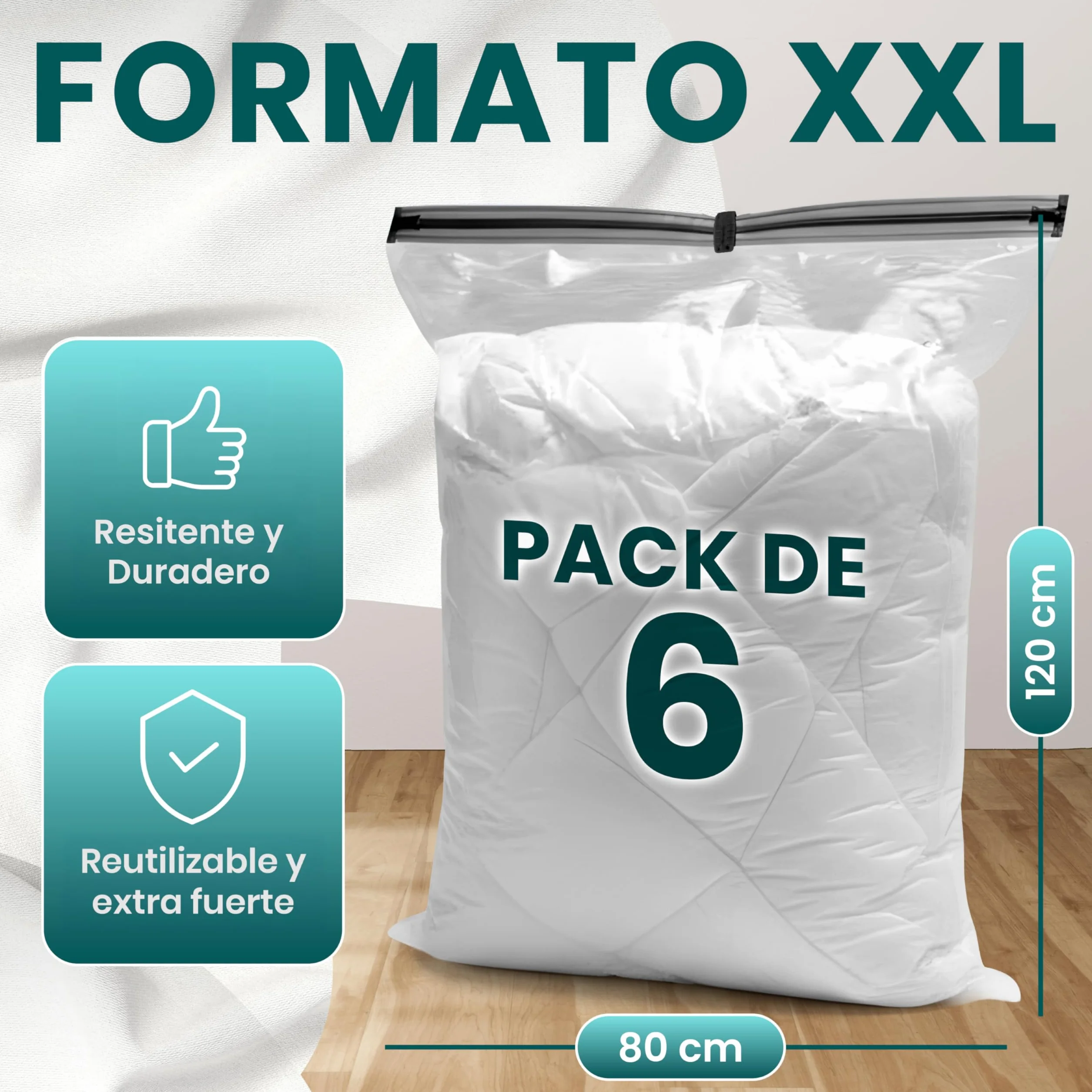 Bolsas al Vacío Extra Grandes myHodo 6 Piezas Jumbo 80x120cm Reutilizables para Edredones y Textiles