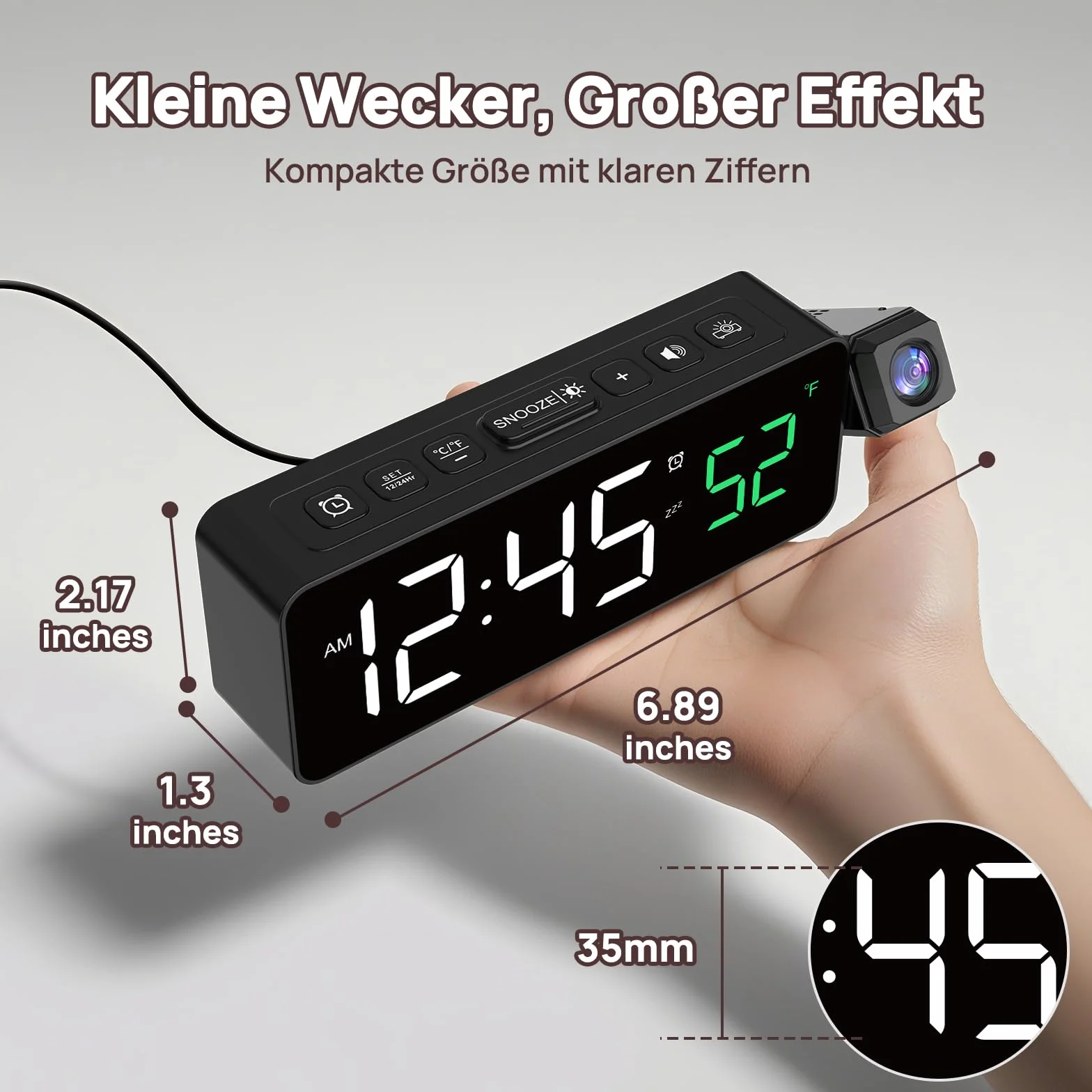 Netzu Reloj Despertador Digital con Proyector 180° Pantalla LED Temperatura Brillo Ajustable
