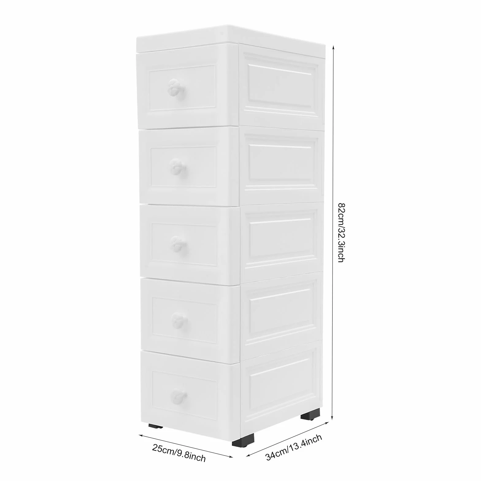 Armario baño 5 cajones plástico PP resistente al agua 25 x 32 x 82 cm blanco