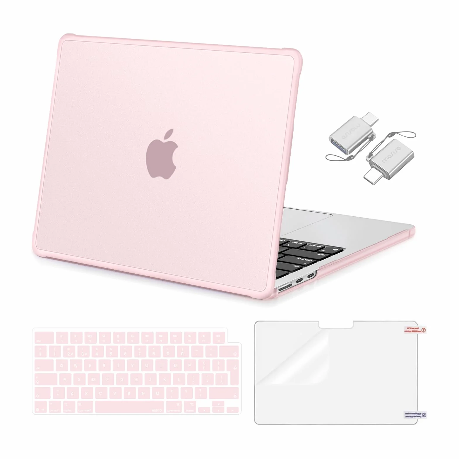 MOSISO Funda Compatible con MacBook Air 13 Pulgadas 2026-2022 M5 A3449 M4 A3240 M3 A3113 M2 A2681, Protector Esquinas Carcasa Borde TPU Suave&Teclado Tapa&Pantalla Protector&Tipo C, Rosa