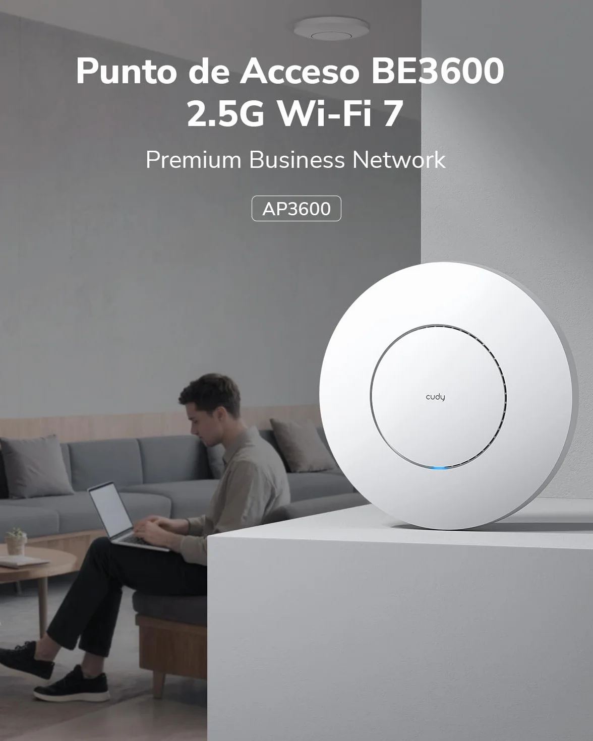 Cudy BE3600 Punto de Acceso Inalámbrico Wi-Fi 7 de Doble Banda, 4 Transmisiones, Puerto 2.5G, MU-MIMO, Cudy App Control, Roaming sin Costuras, Alimentación PoE o CC, AP3600