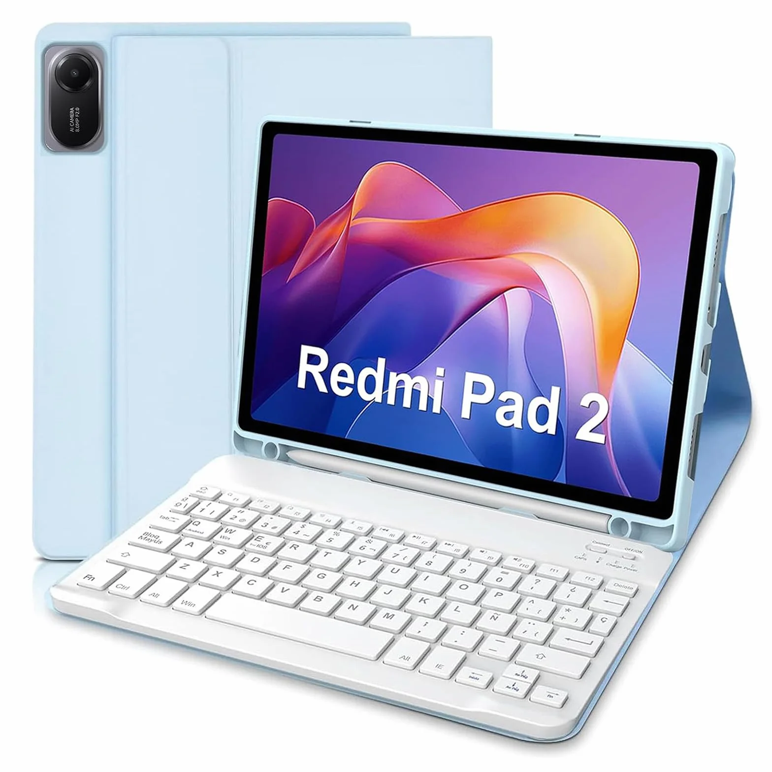 XUWUKU Funda Teclado para Xiaomi Redmi Pad 2/ Redmi Pad SE 11 Pulgadas, QWERTY Español Ñ, Funda con Teclado Bluetooth Magnético Desmontable para Xiaomi Redmi Pad 2 11 Pulgadas 2025, Azul