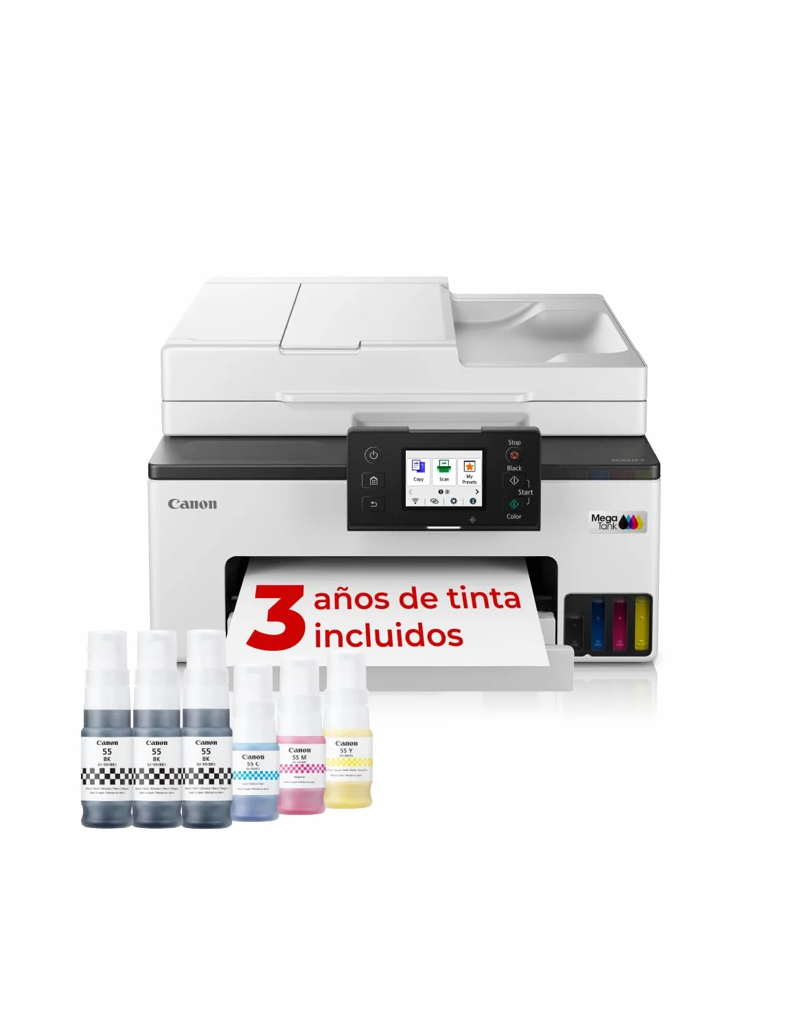 Canon MAXIFY GX2050 – Impresora MegaTank a Color, Copiadora, Escáner y Fax A4 | Hogar y Oficina | Conexión Wi-Fi, Ethernet y USB | Inyección de Tinta | Incluye 6 Botellas de Tinta