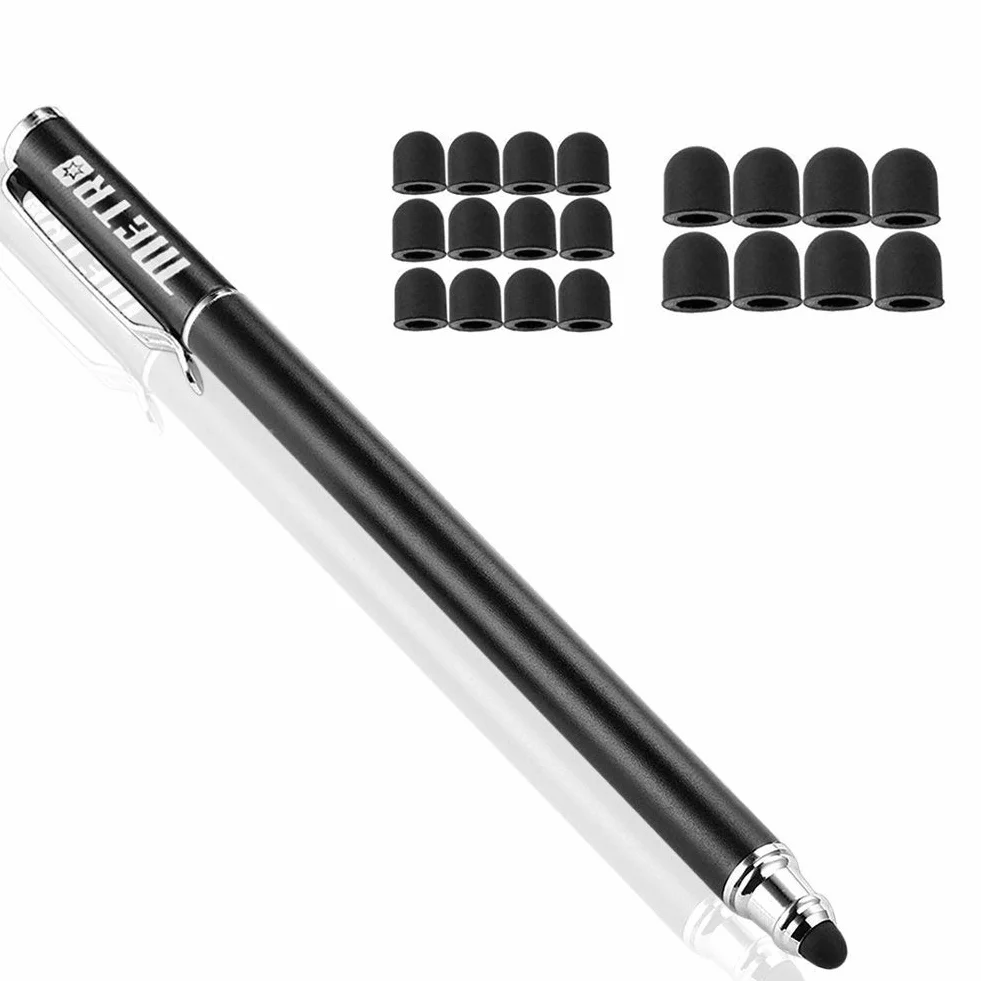 Metro Lápiz de Universal Lápiz Capacitivo +20 Punta 2 en 1 Lápiz para Todos Los de Pantalla Táctil Apple iPhone, iPad, Teléfonos Móviles, Smartphones y Tabletas - Negro