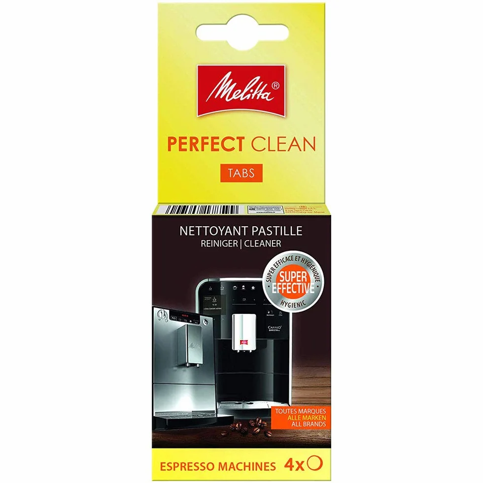 Melitta Pastillas Perfect Clean - Pastillas limpiadoras para cafeteras superautomáticas, producto de limpieza que elimina los restos de café, limpieza eficiente e higiénica garantizada, 4 unidades