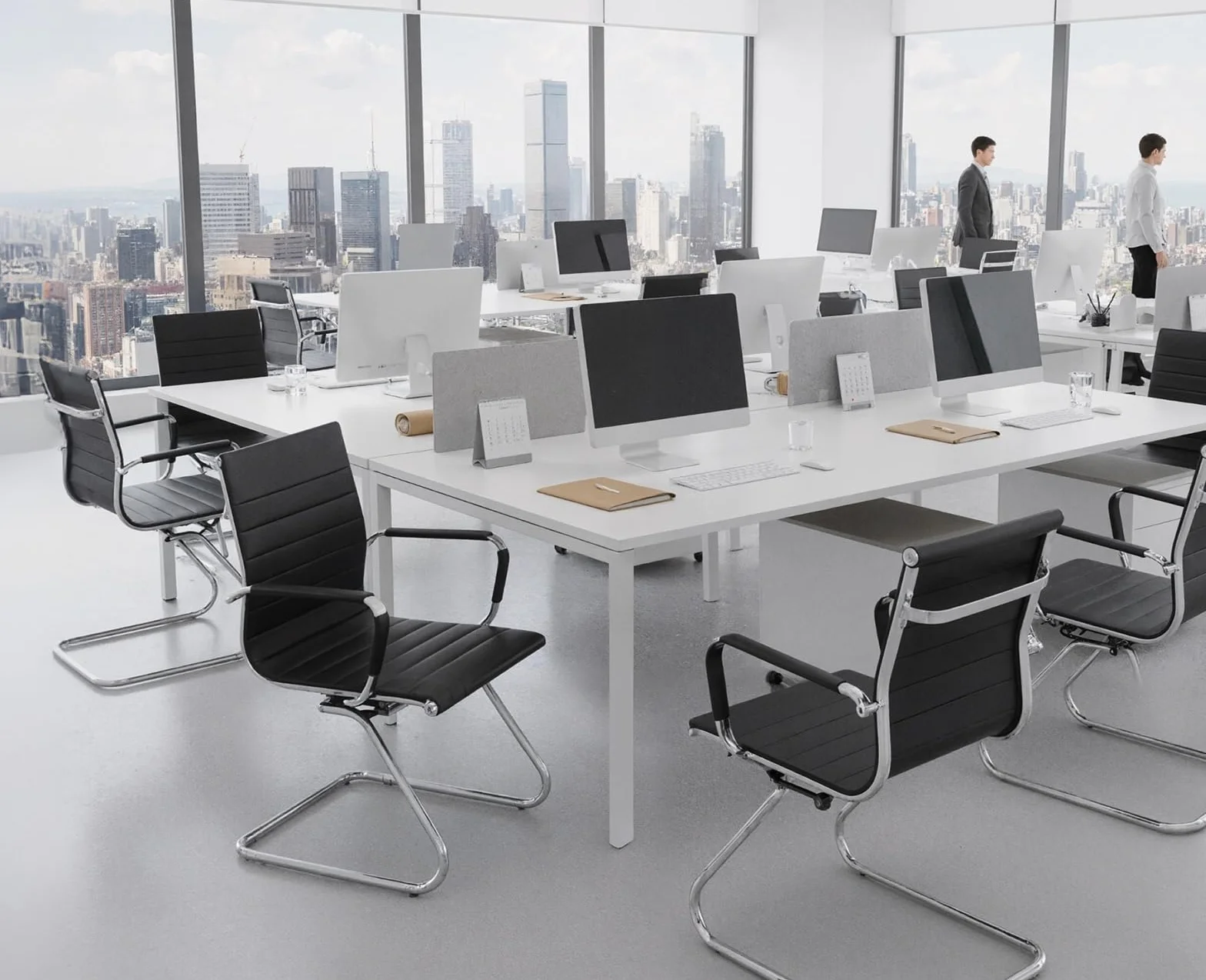 chairus Silla de Oficina de Cuero PU, Juego de 2 Sillas de Trabajo con Reposabrazos, Silla de Reuniones Minimalista, Negro