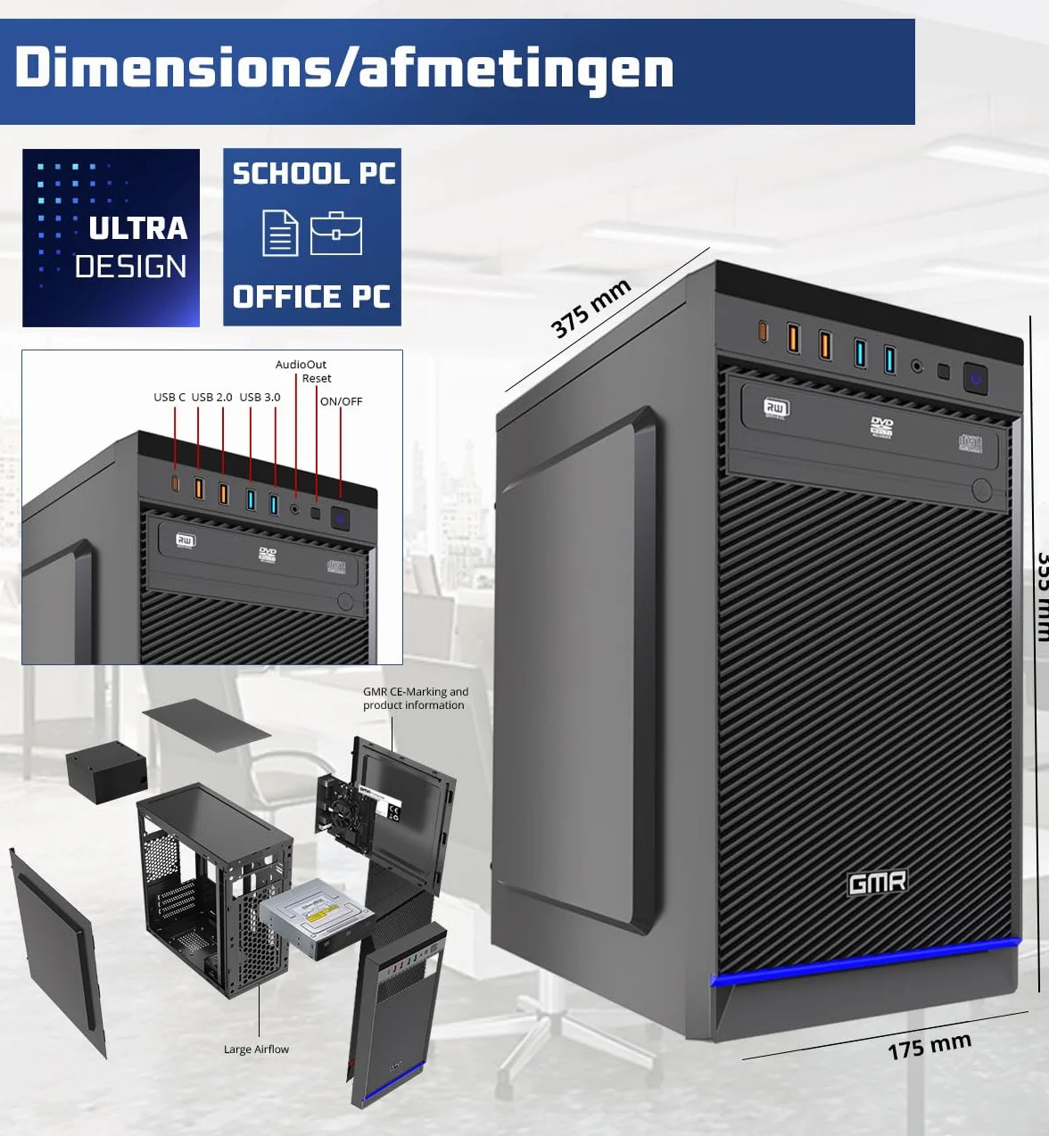 GMR Ultra i5 Office PC - Ordenador de Oficina para Empresas | 3 Años de Garantía | 16 GB de RAM | SSD M.2 de 512 GB | USB 3 | Windows 11 Pro | WiFi-Bluetooth