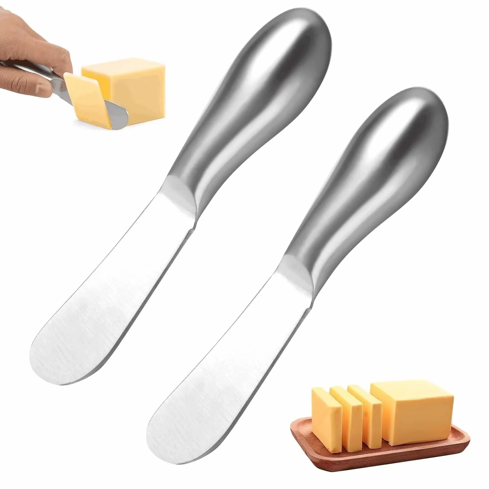 2 Piezas Cuchillo de Mantequilla, Cuchillos de Mantequilla Pequeños, Cuchillo Para Desayuno, Cuchillos de Mantequilla, para Esparcir Queso y Mantequilla Esparcidor Mantequilla de acero Inoxidable