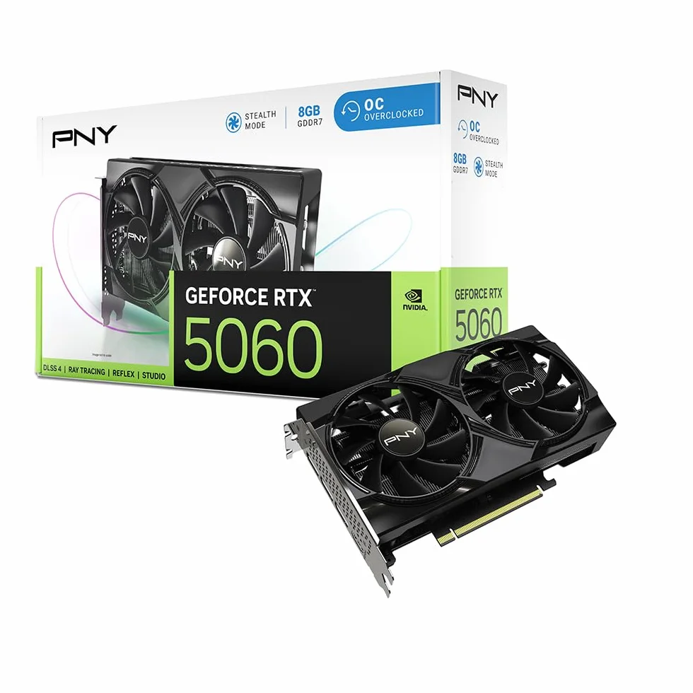 PNY Tarjeta Gráfica GEFORCE RTX™ 5060 8GB Overclocked Dual Fan DLSS 4