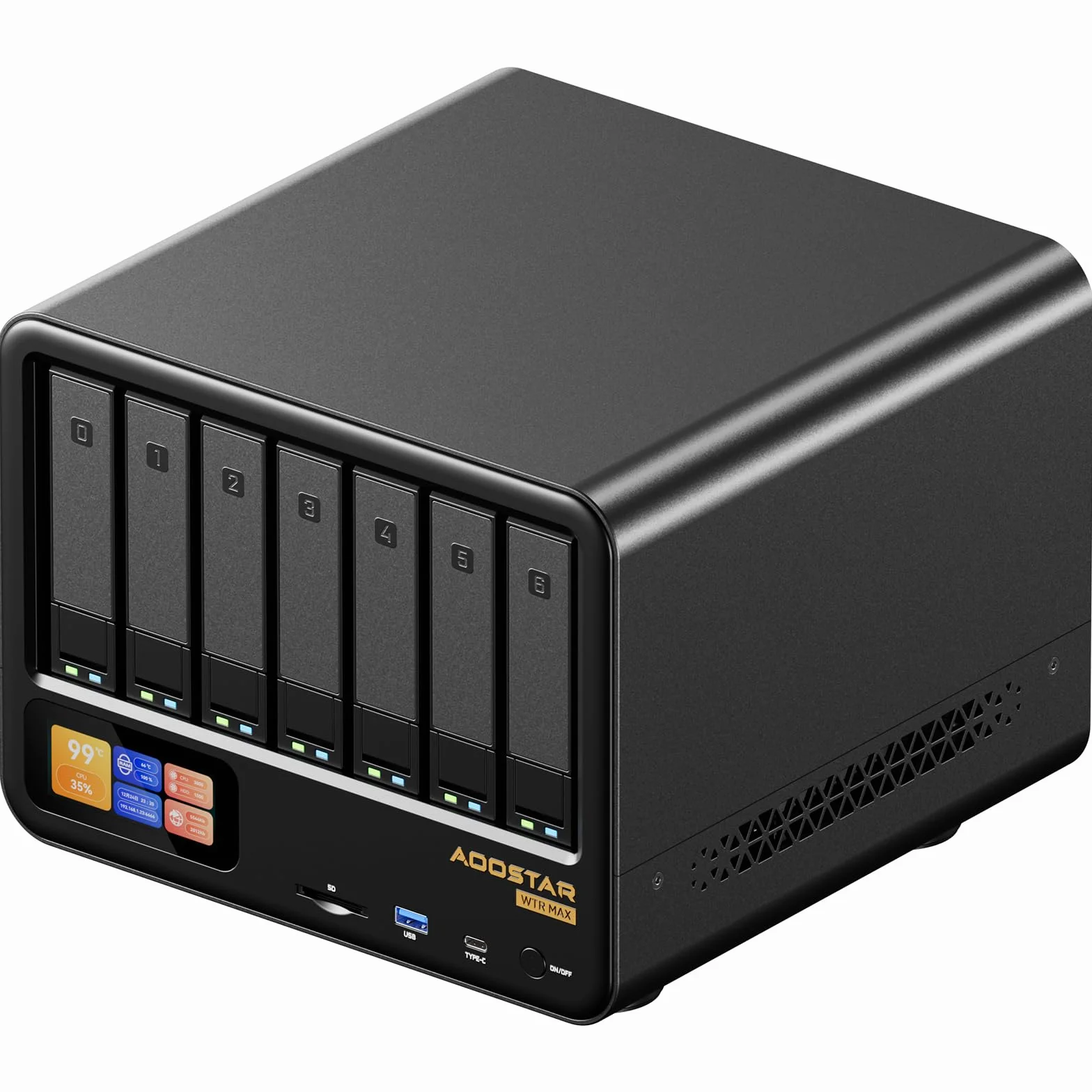 AOOSTAR WTR MAX Mini PC NAS de Escritorio de 11 bahías, Servidor NAS Ryzen 7 PRO 8845HS Sin RAM Sin SSD, 6*2.5"/3.5" SATA HDD, 5*Ranuras M.2 NVMe, 2*10GbE, 2*2.5GbE, Almacenamiento conectado en red