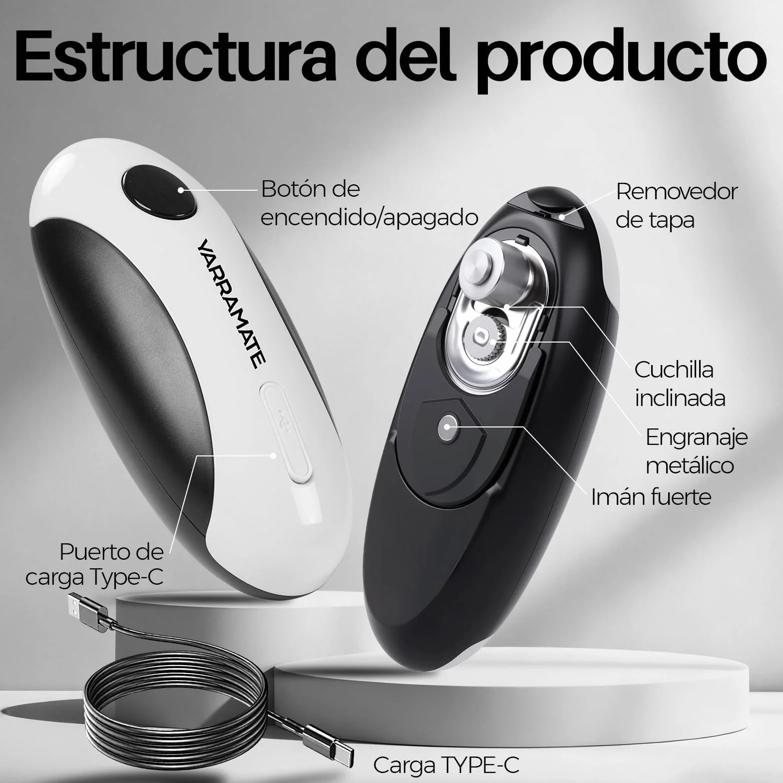 YARRAMATE Abrelatas Eléctrico Automático - Abridor de Latas Sin Esfuerzo, Accesorio de Cocina Manos Libres para Frascos Sellados