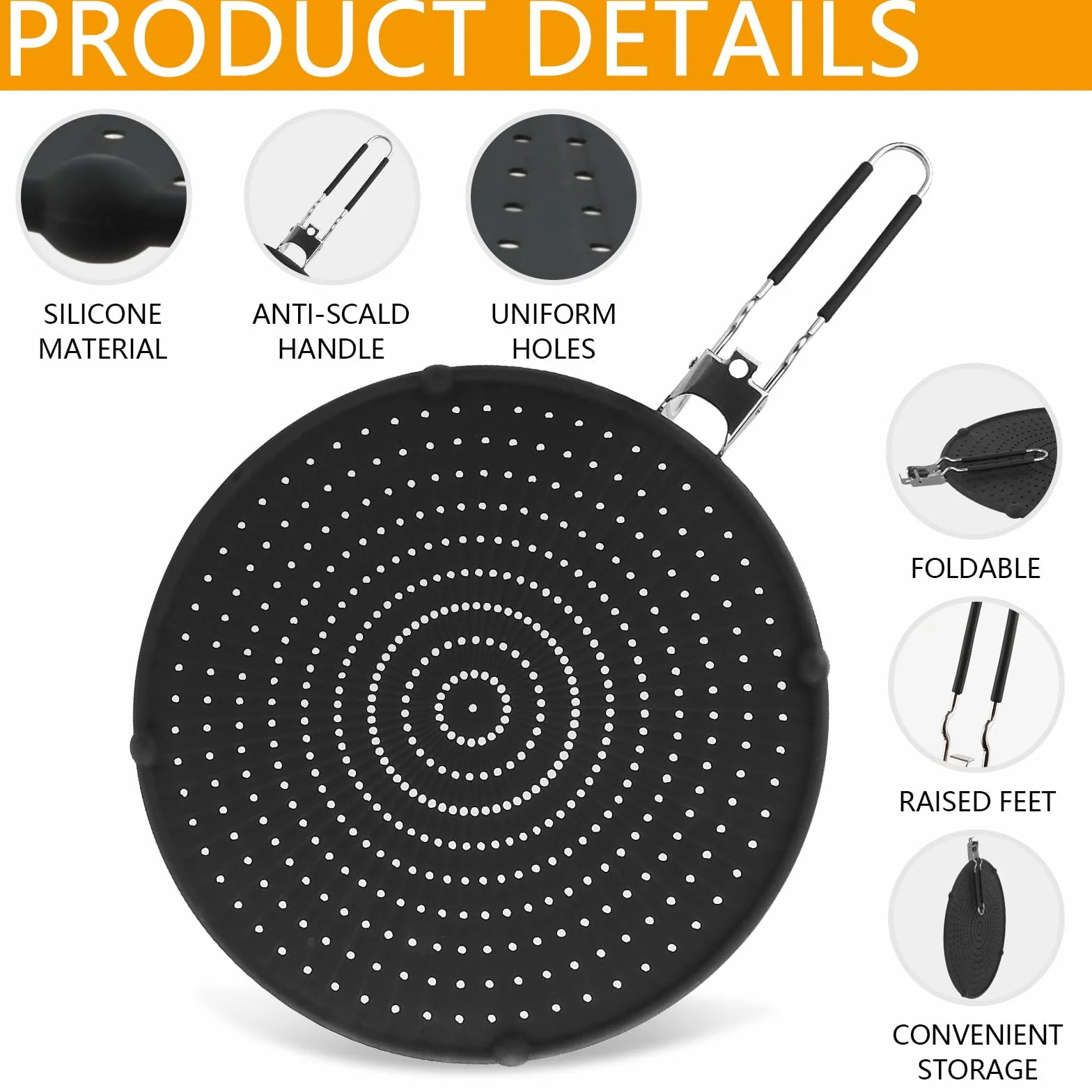 Pantalla de Salpicaduras de Acero Inoxidable 32CM con Mango Protector Antisalpicaduras RISVOWO