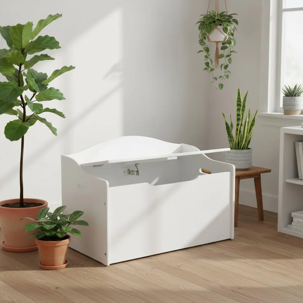 Leomark Caja de Madera Banco Almacenamiento Juguetes 68 x 42 x 46 cm Blanco