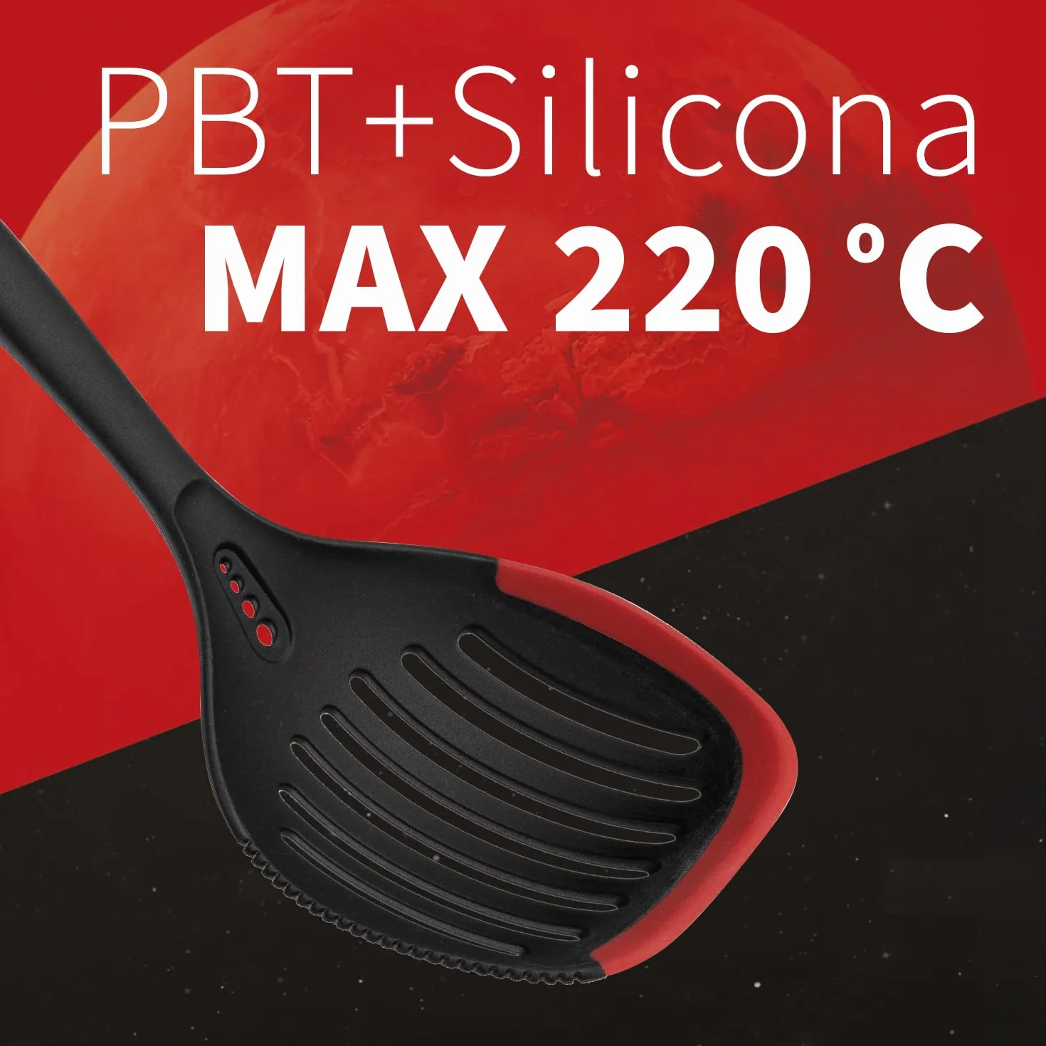 FLORINA Servidor Spaguettis de Silicona 33 cm Tenedor MARS Mango Soft-Touch Antideslizante Resistente al Calor Aptó para Lavavajillas Rojo-Negro