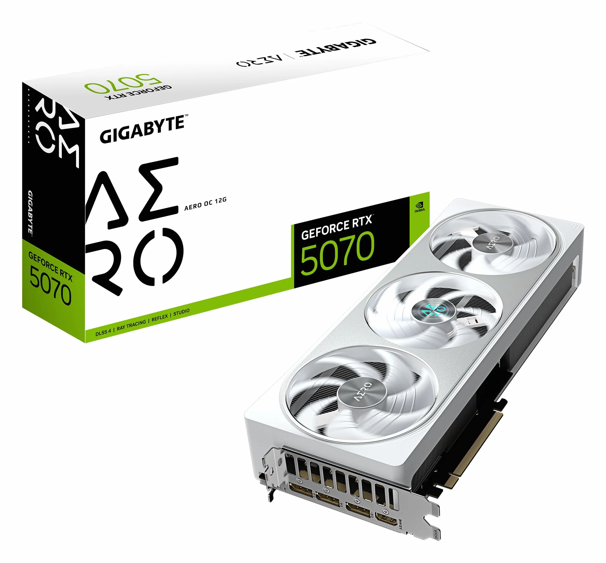 GIGABYTE GeForce RTX 5070 Aero OC 12G Tarjeta Gráfica - 12GB GDDR7, 192 bits, PCI-E 5.0, 2625 MHz Core Clock, 3 x DP 2.1a, 1 x HDMI 2.1b, NVIDIA DLSS 4, GV-N5070AERO OC-12GD