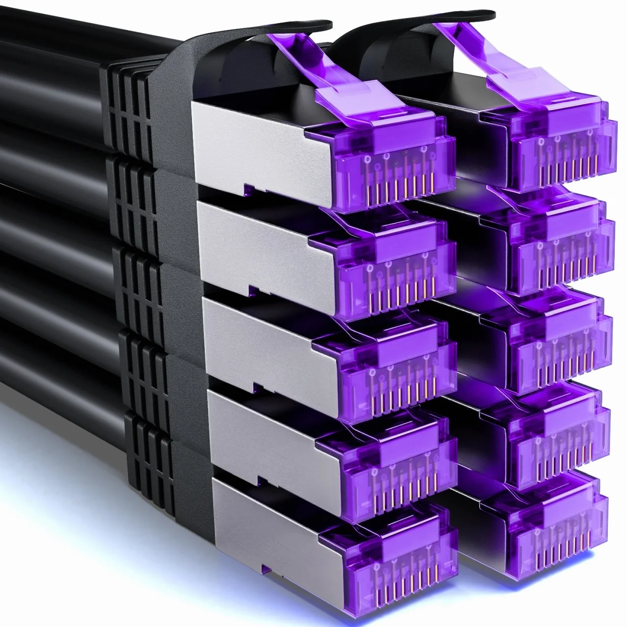 deleyCON 10x 2m CAT7 Cable de Red - 10 Gigabit - RJ45 Cable Patch Ethernet (Cobre, Blindaje SFTP PiMF) - LAN DSL Switch Modem Router Patchpanel CAT7 CAT6 CAT5 - Negro